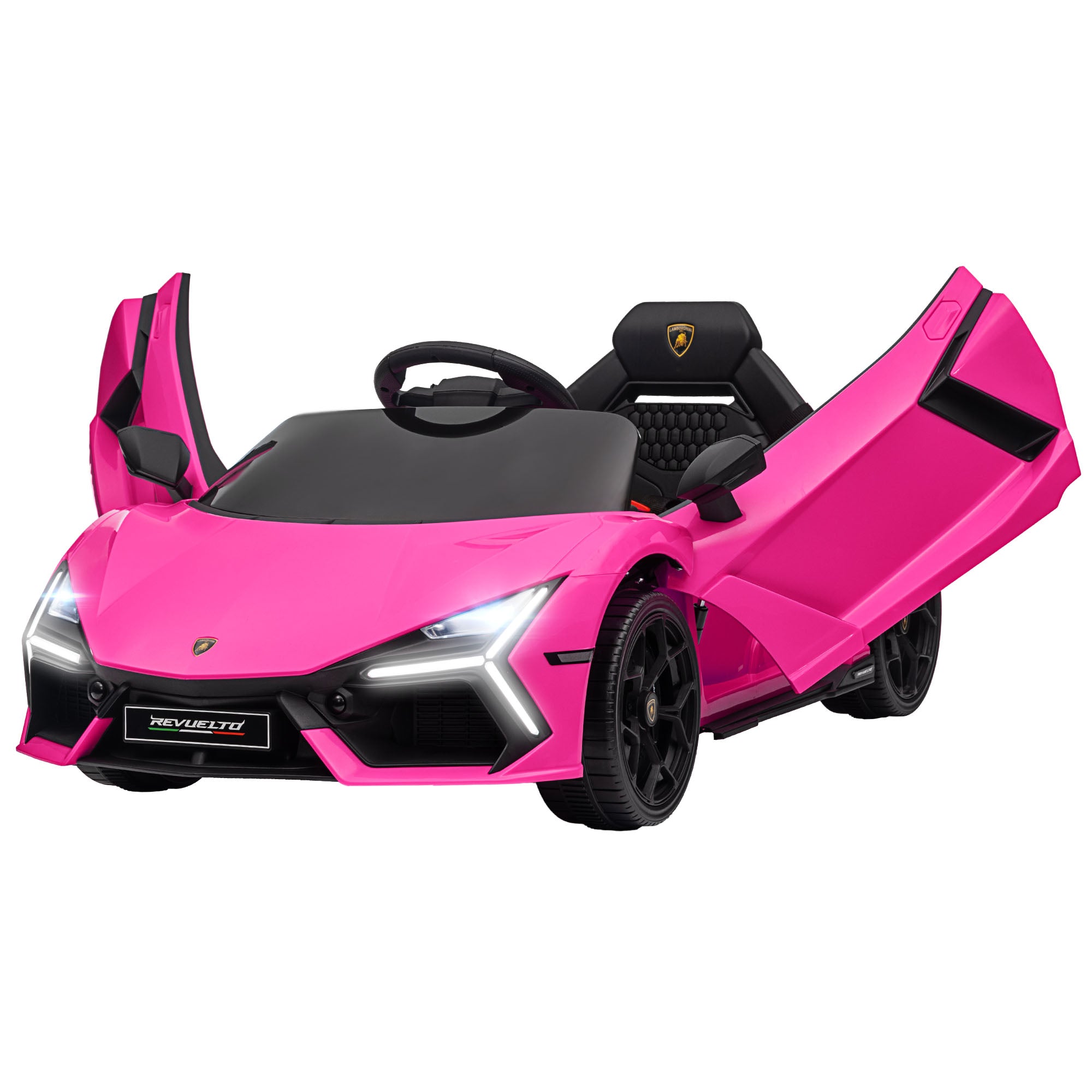 Lamborghini Revuelto Licensed 12V Ride on Car w/ Butterfly Doors, Transport Wheels, Suspension, Remote Control, Pink