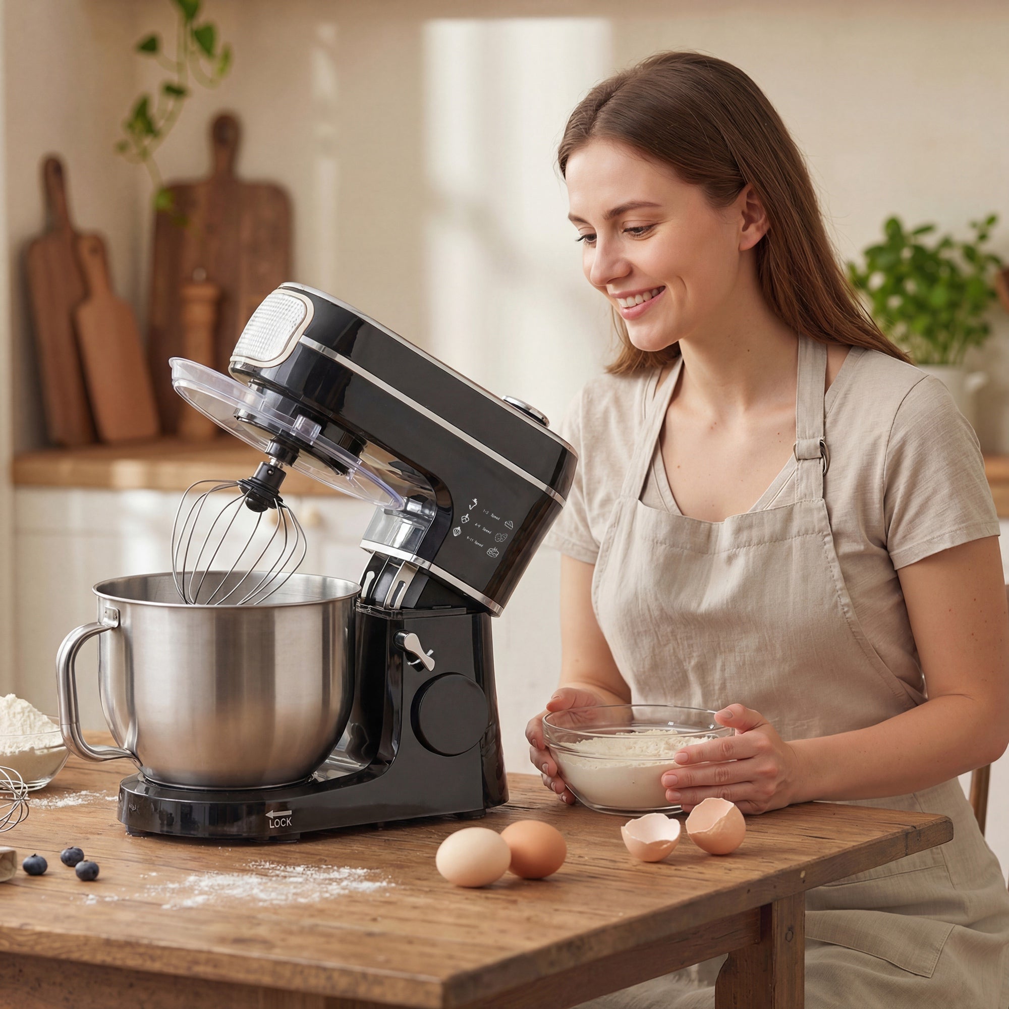 Stand Mixer, 6L 1400W Tilt-Head Food Mixer with 11 Speeds, Pulse & Fermentation Function, LED Display, Black