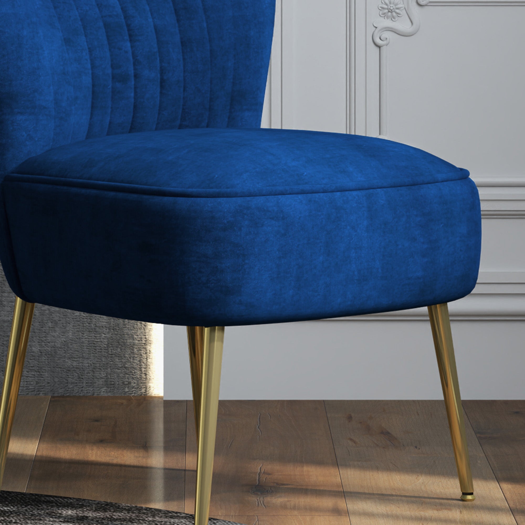 Velvet-Feel Tub Accent Chair - Dark Blue