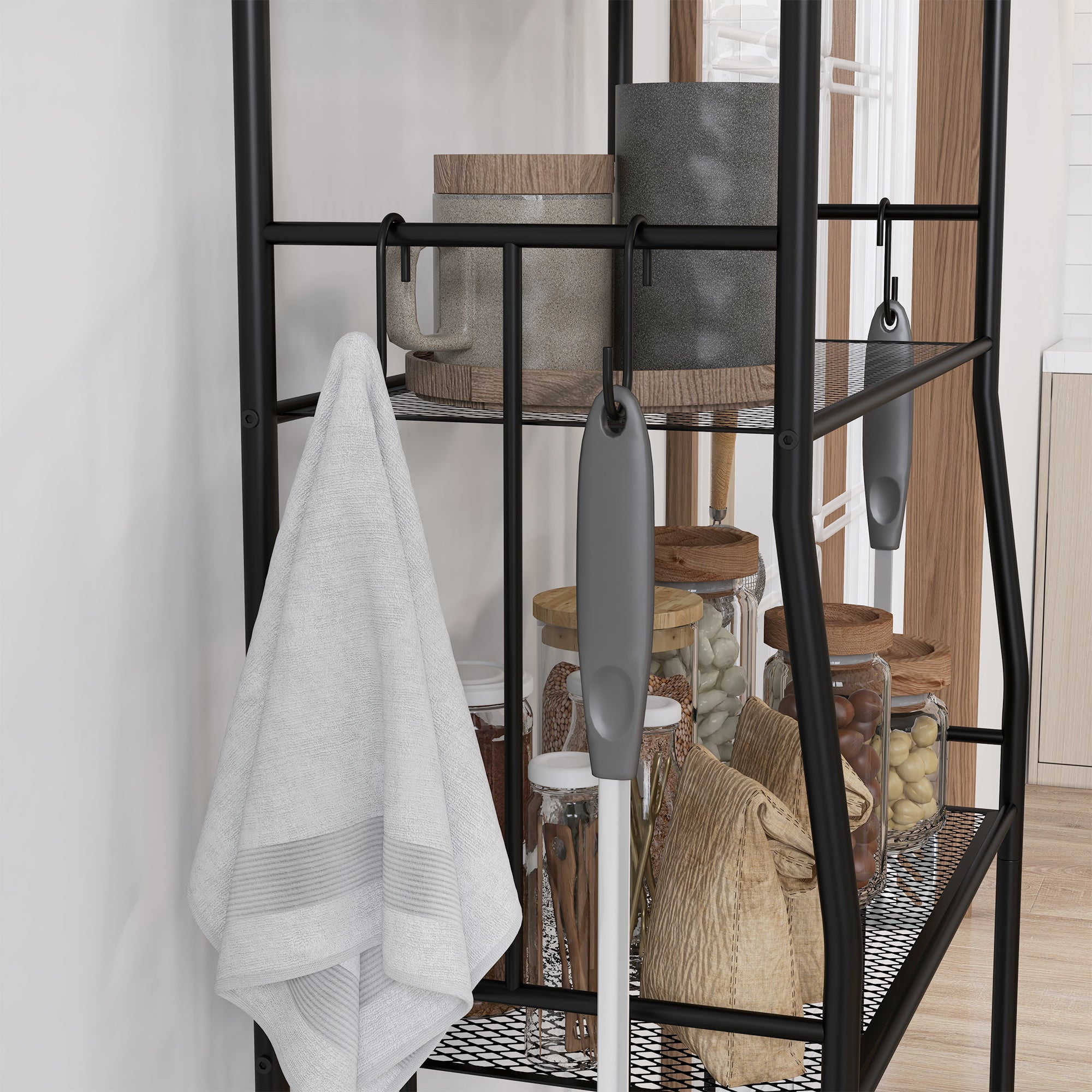 Five-Tier Steel Frame Kitchen Shelving Unit - Black