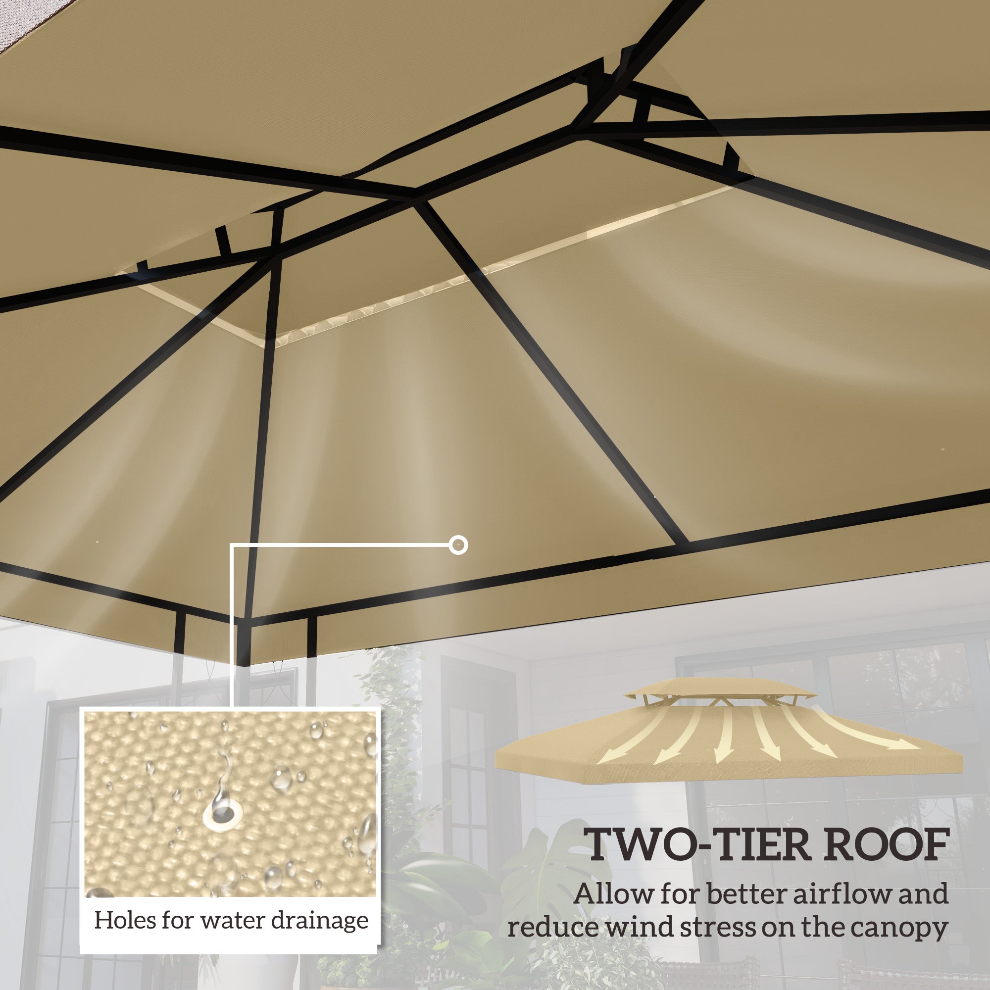 Gazebo Roof Replacement for 3 x 4m Frames with Two-Tier Design - Cream