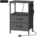 Bedside Table with Charging Station - Black