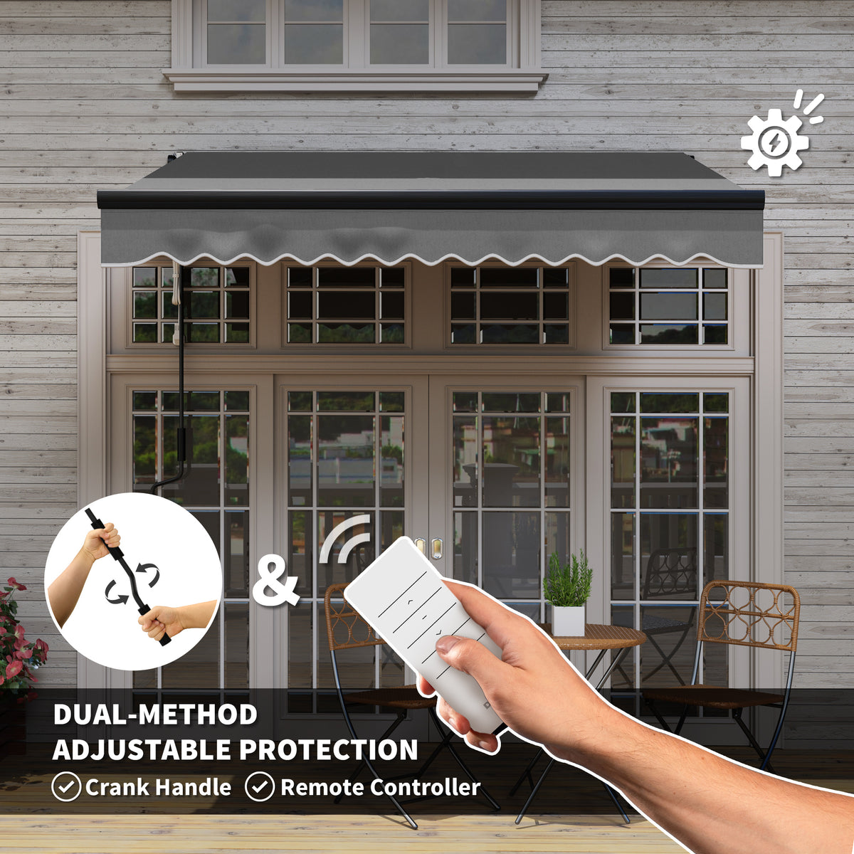 2.5 Metre Electric Retractable Awning with LED Light & Remote Control - Dark Grey