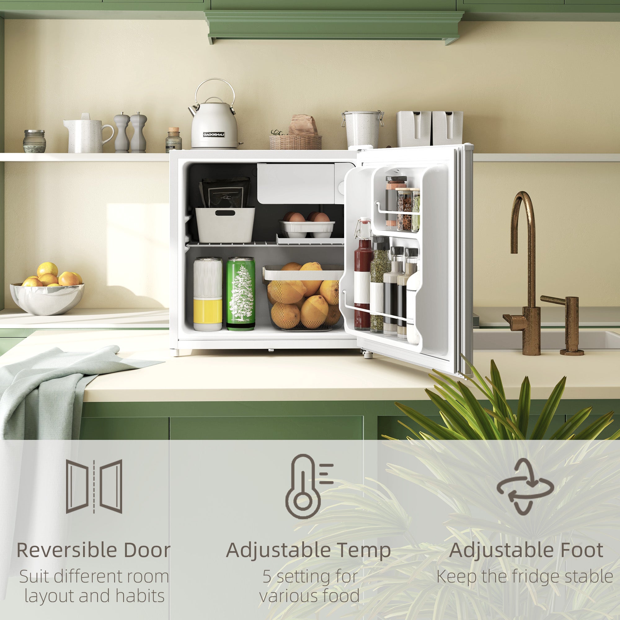46 Litre Lockable Countertop Fridge with Adjustable Temperature - Cream White