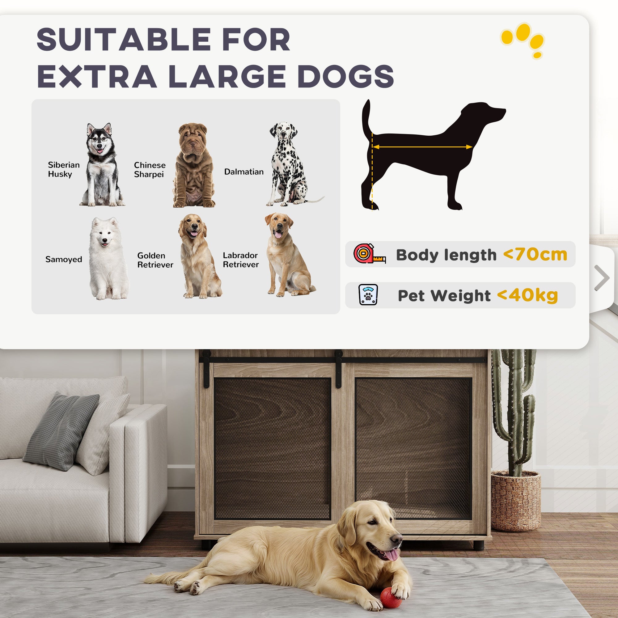 Extra Large Dog Crate Furniture with Sliding Door 118x75.5x82cm - Walnut Brown