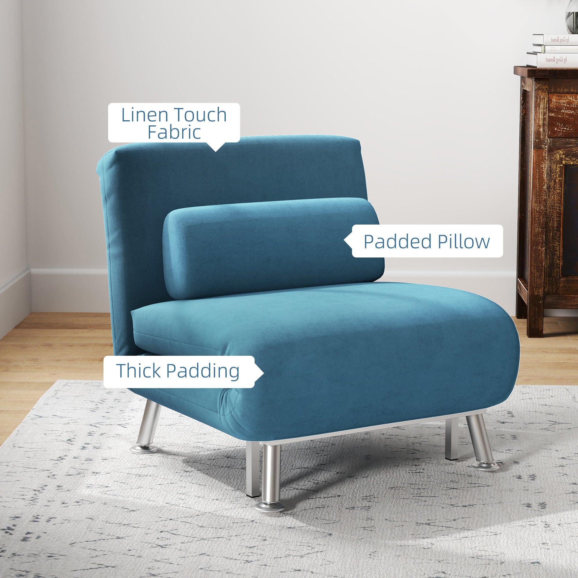 Single Velvet-Feel Sleeper Chair - Blue