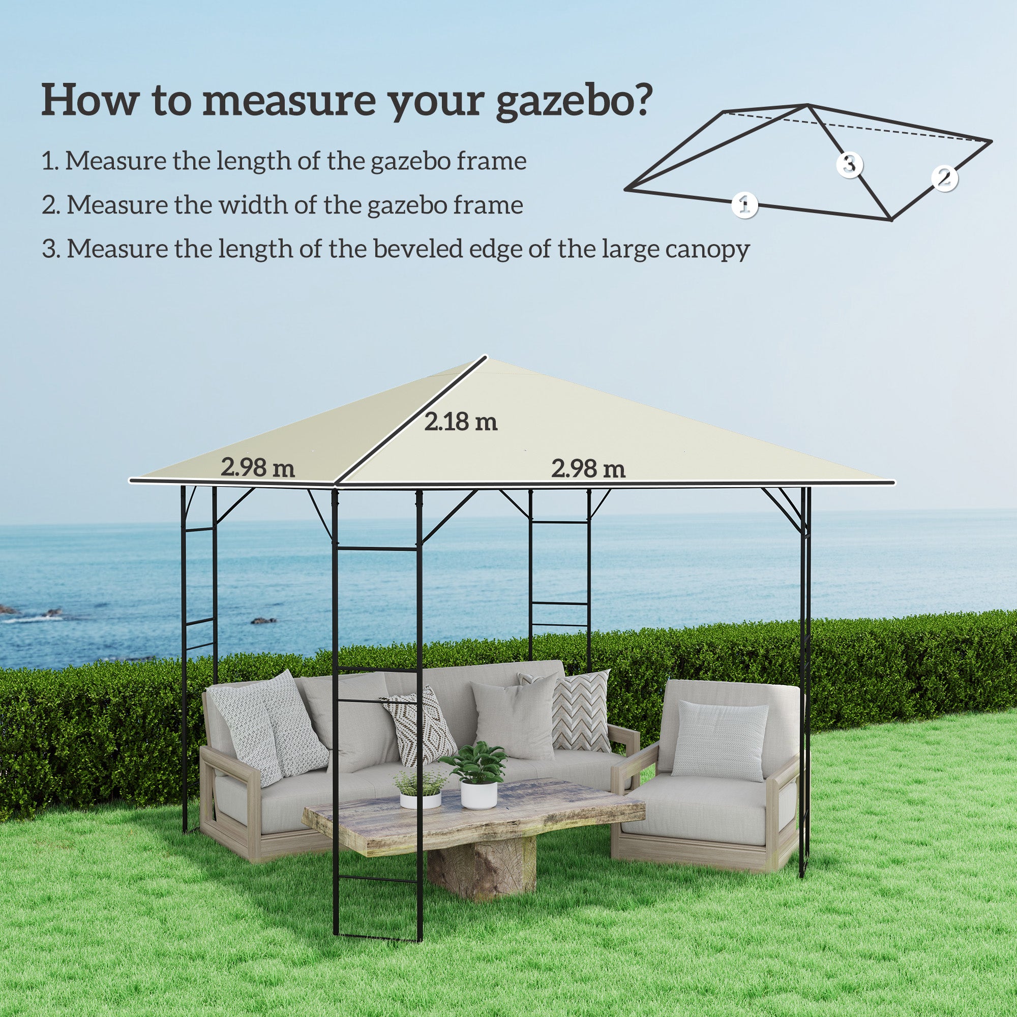 3 x 3 Metre Gazebo Canopy Replacement Set - Cream, UPF30+ Polyester