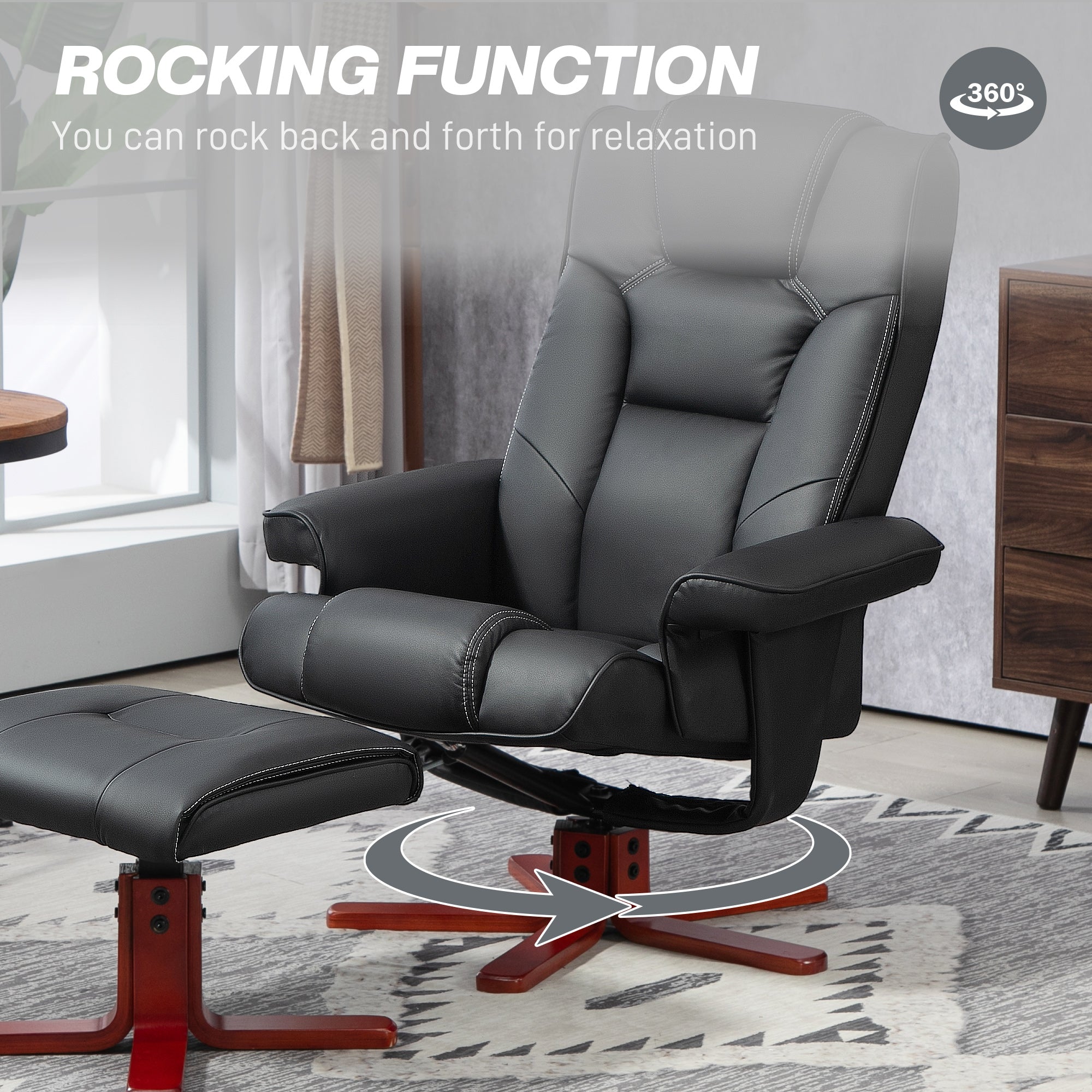 Faux Leather Manual Recliner and Footstool Set - Black