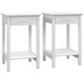 Set of 2 Wooden Bedside Tables with Drawer and Shelf for Bedroom and Living Room - White