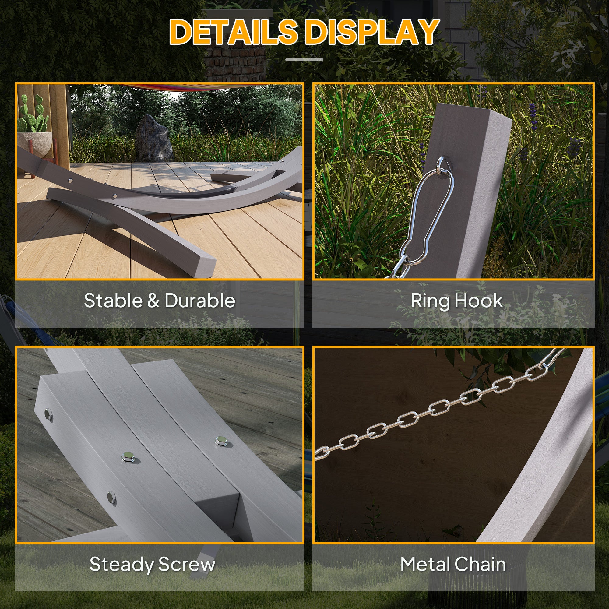 3.25m Wooden Hammock Stand Universal Fit - Grey Durable Solid Wood