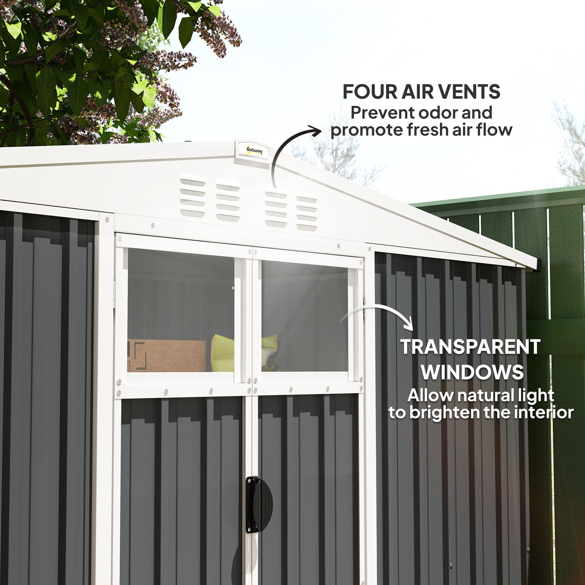 8 x 4 ft Metal Garden Storage Shed with Window and Lockable Door - Dark Grey