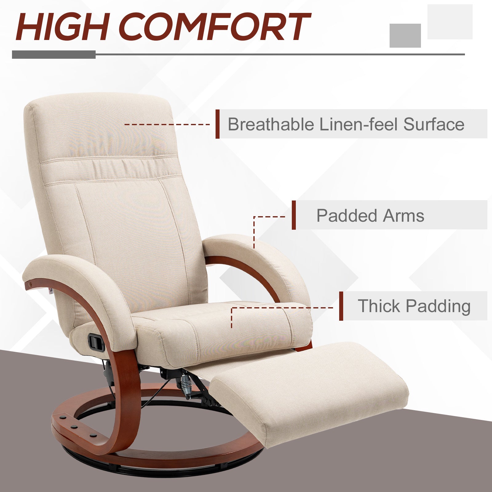 135° Manual Reclining Swivel Chair, with Footrest - Beige