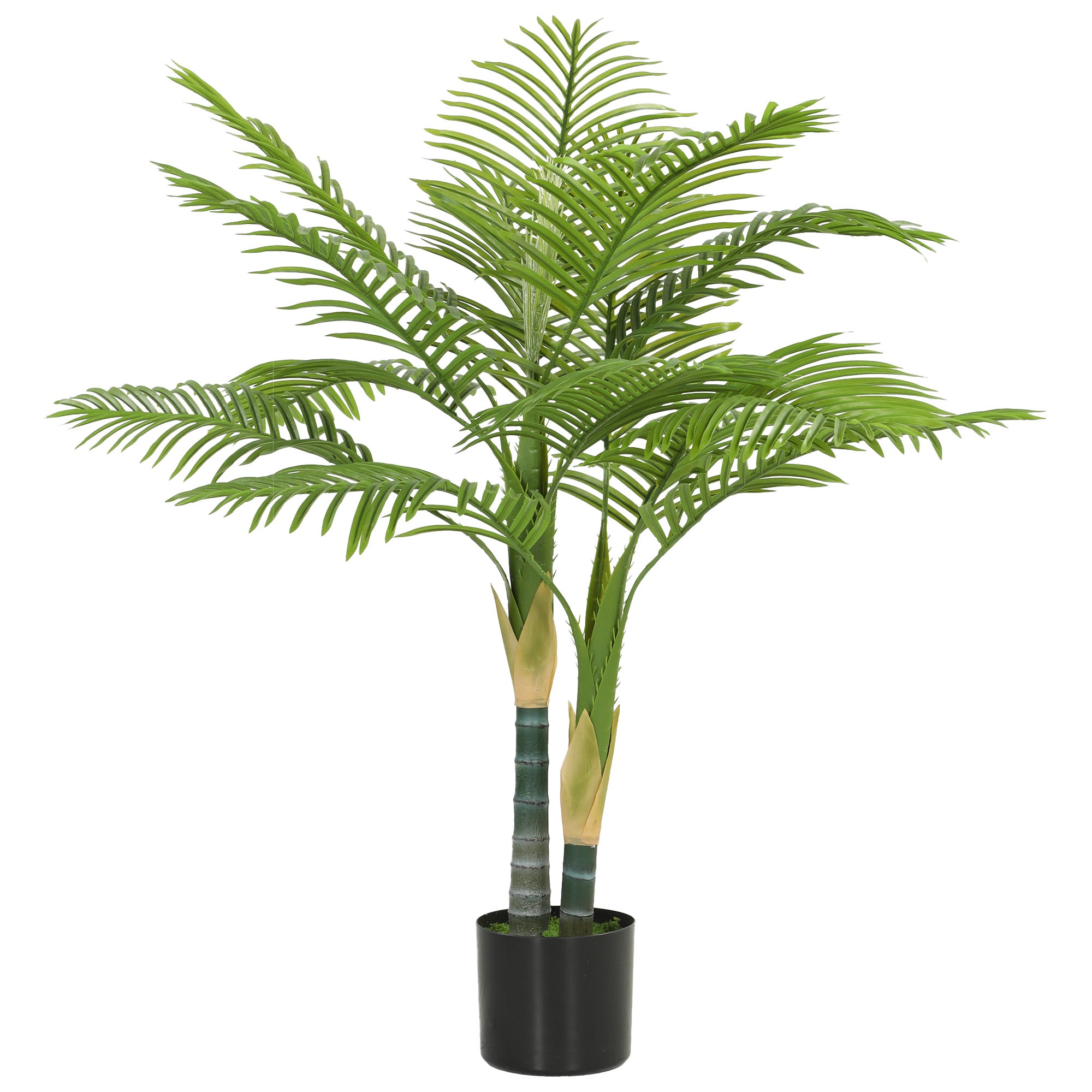 Artificial Palm Tree with 14 PEVA Leaves, 120cm Decorative Artificial Plant with Pot and Moss Effect, Green