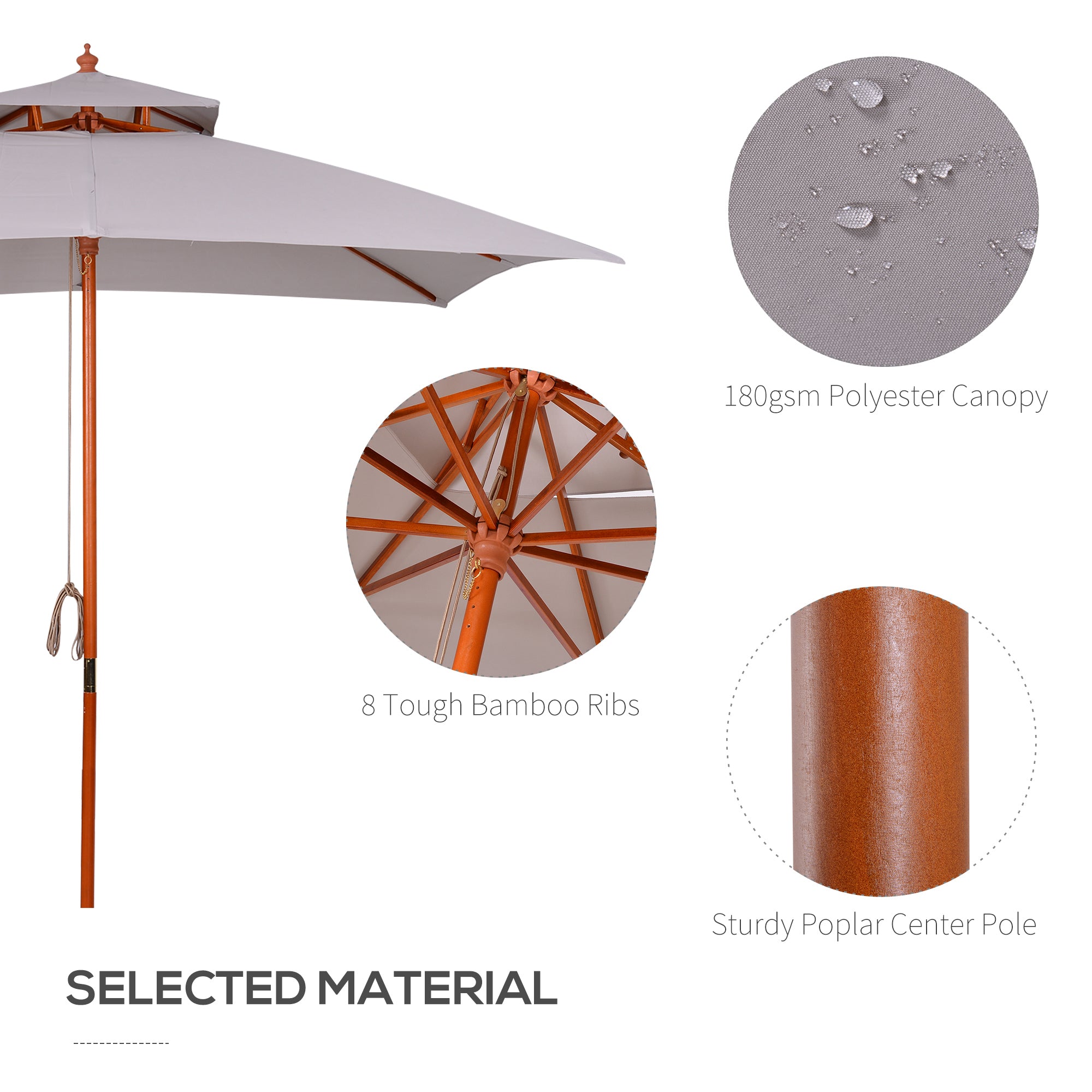 3 Piece Large Outdoor Garden Parasol with Double Tier Grey