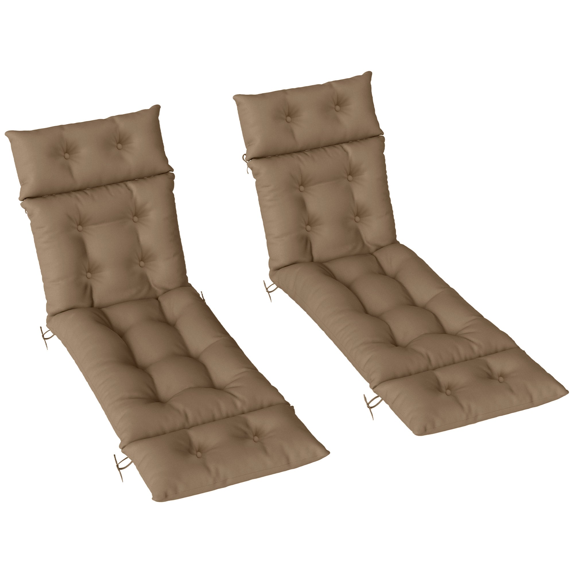 Set of 2 Sun Lounger Cushions with High-Resilience Foam - Khaki
