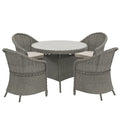 4 Seater Round PE Rattan Garden Dining Set with Cushions and Glass-Top Table - Grey