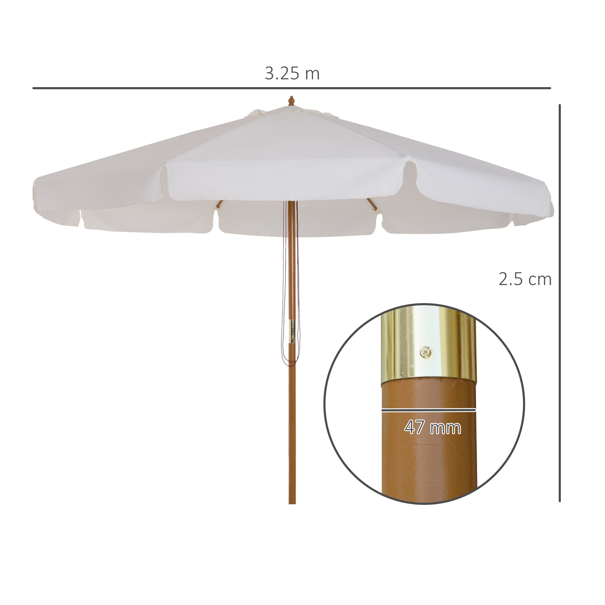 3.3m Elegant Wooden Parasol - Cream