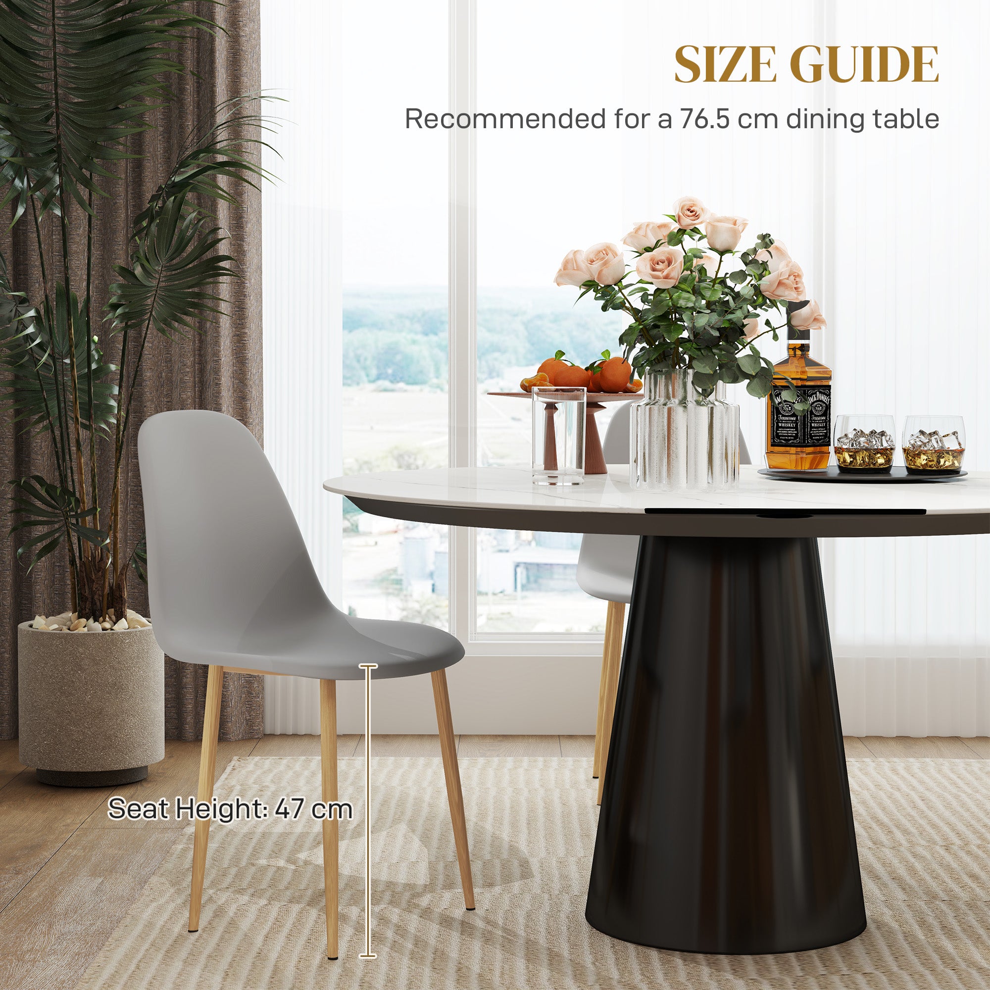 Modern Dining Chairs Set of 4, Kitchen Chairs with Backrest and Steel Legs for Dining Room, Living Room, Grey