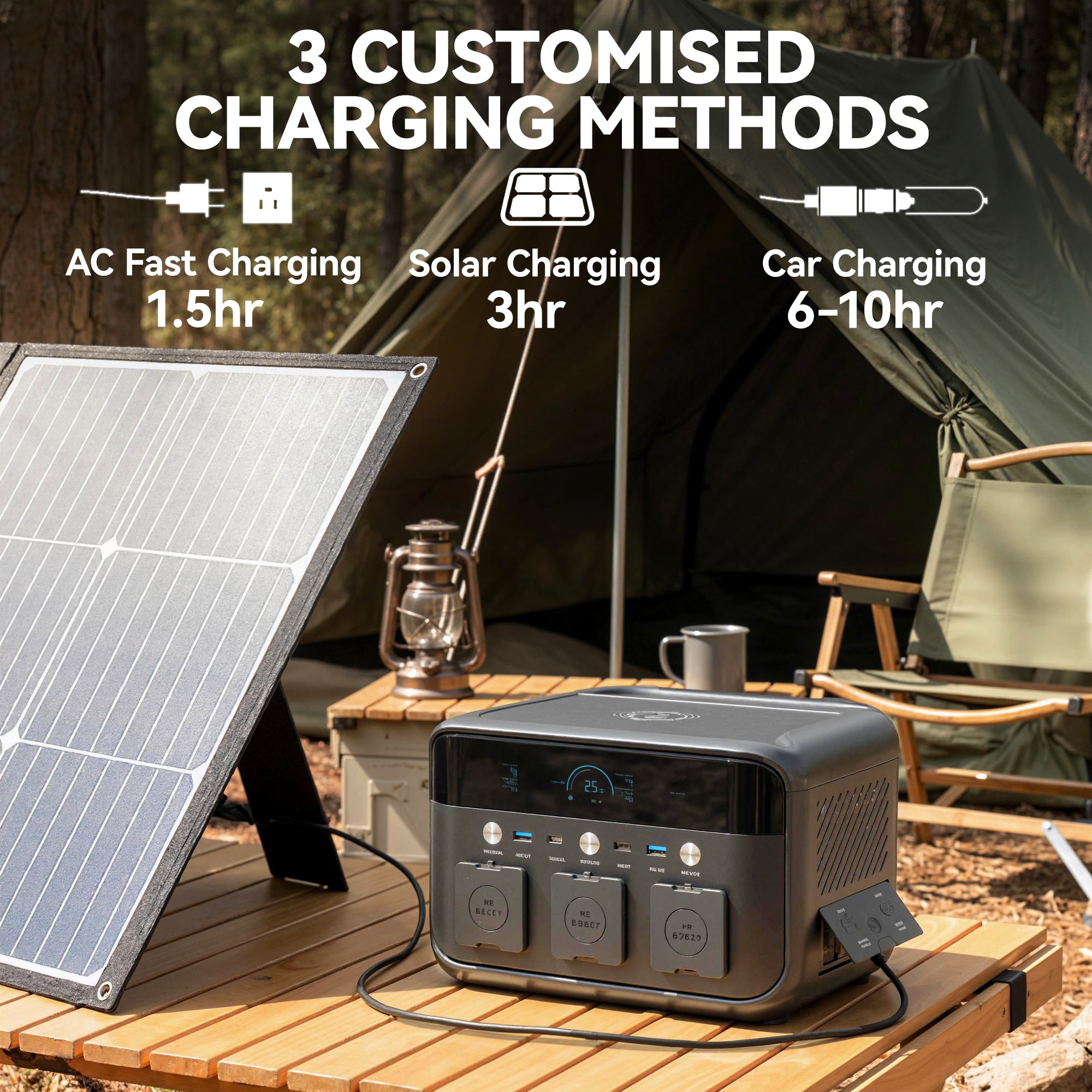 Portable Power Station with LiFePO4 Battery, 1.5H Fast Charge, Camping Power Pack with 600W AC/USB-A & USB-C Output