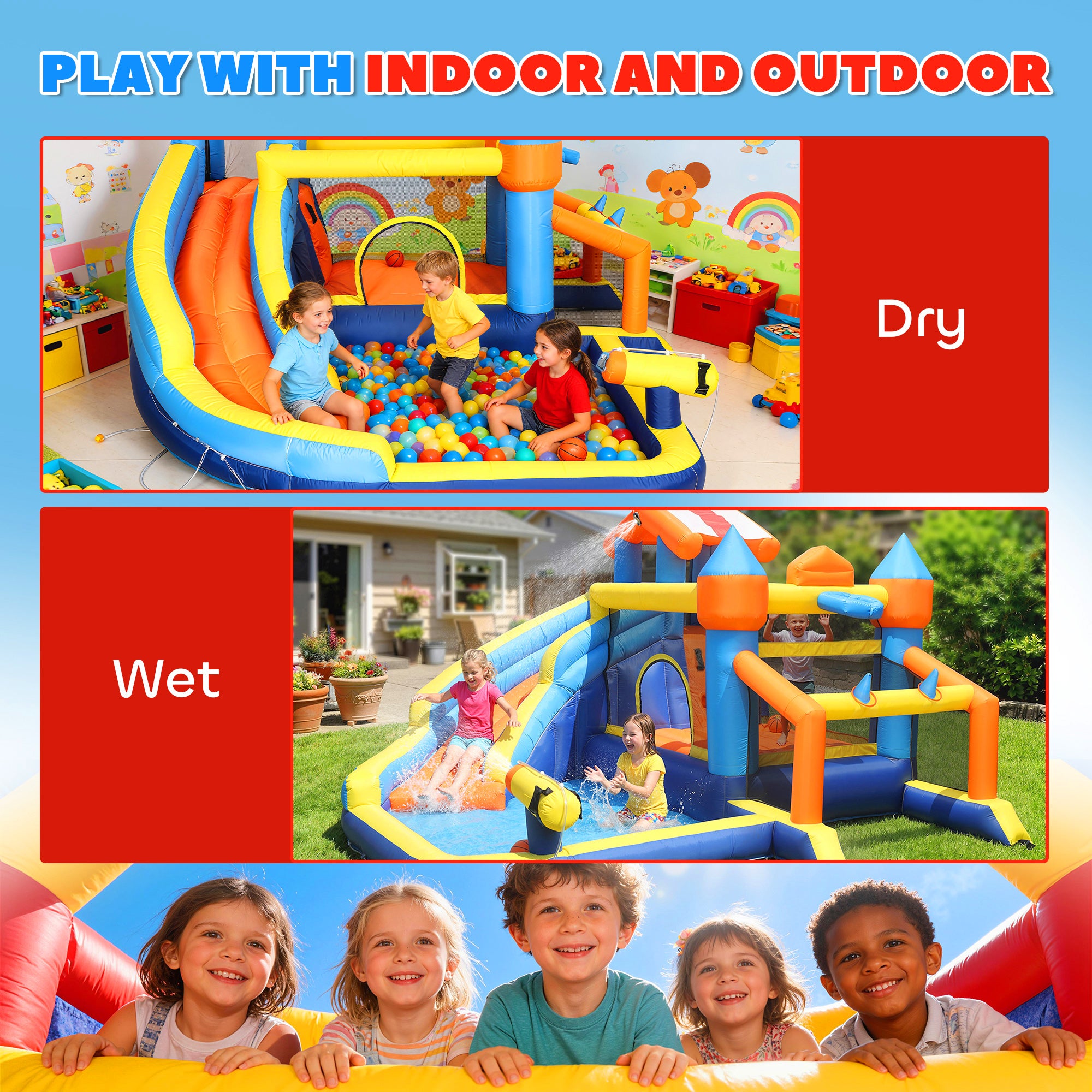 Bouncy Castle for Kids, Inflatable Bounce House with Slide, Pool (Ball Pit), Climbing Wall and Blower for Outdoor
