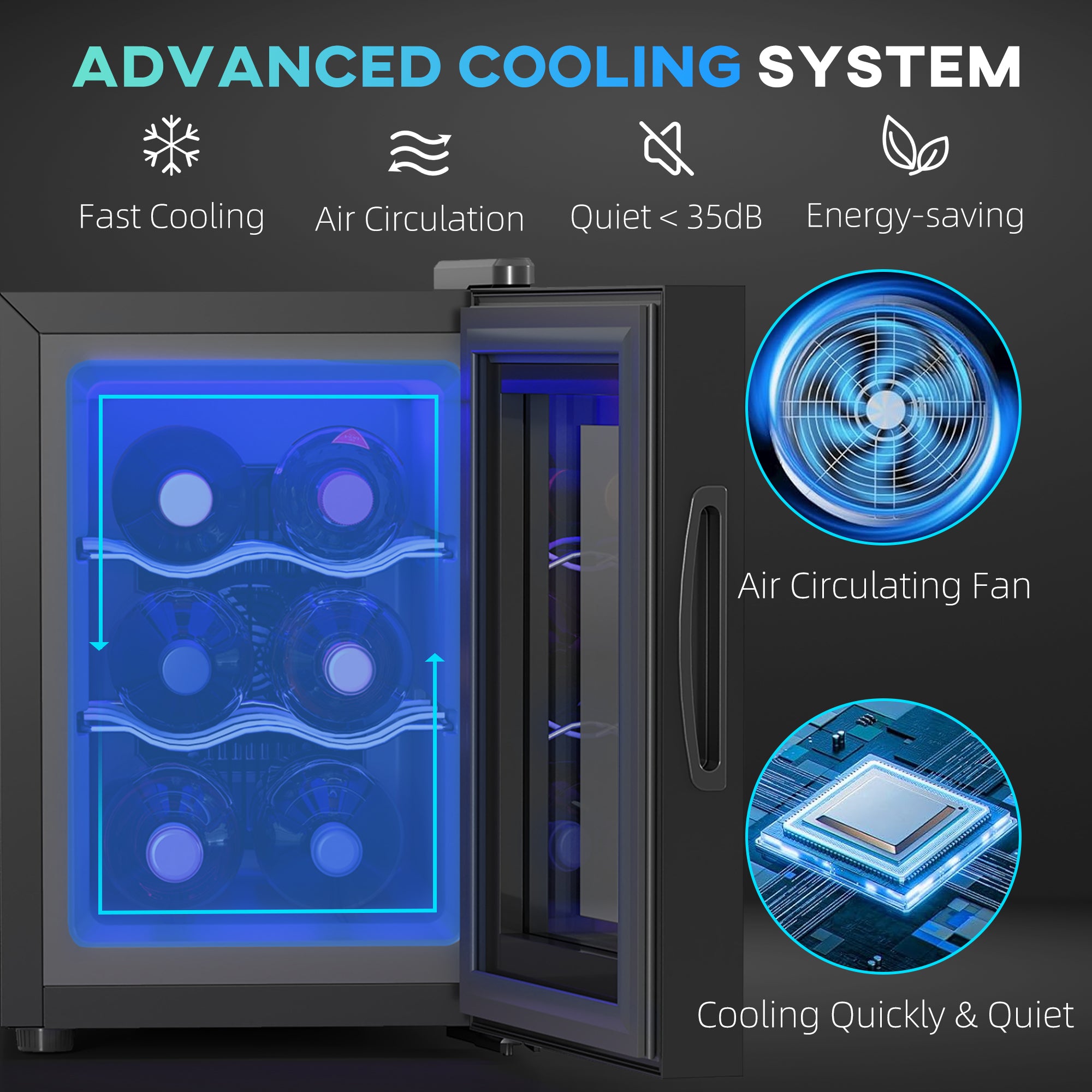 Six Bottle 8-18℃ Countertop Wine Fridge - Black