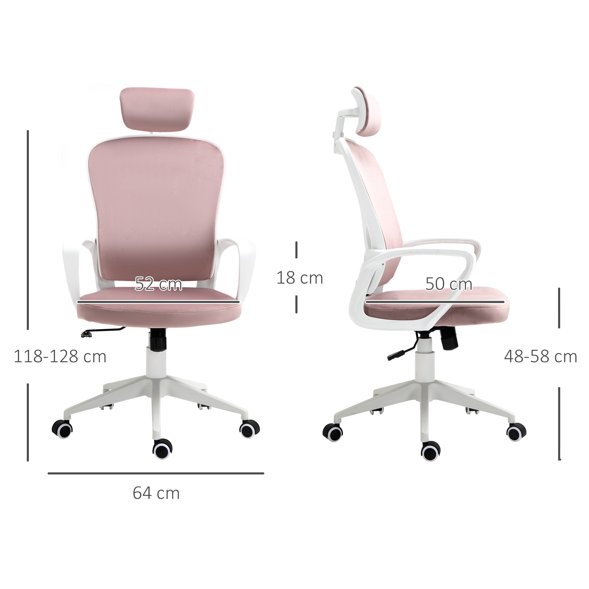 Office Chair, Ergonomic Desk Chair, High Back Velvet Fabric Computer Chair with Adjustable & Liftable Headrest for Home, Pink