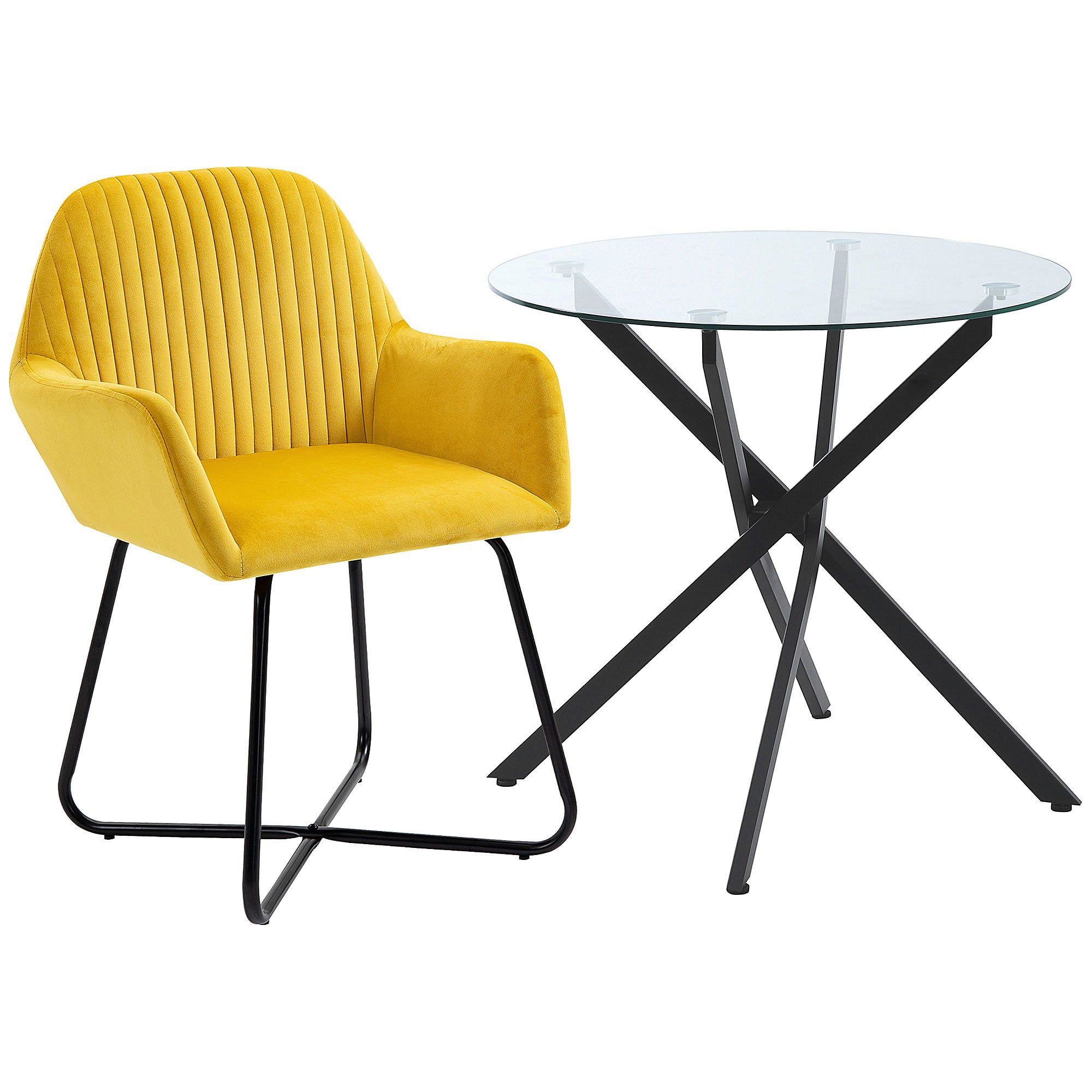 Modern Dining Furniture Set with Round Table and Accent Armchair Black and Yellow