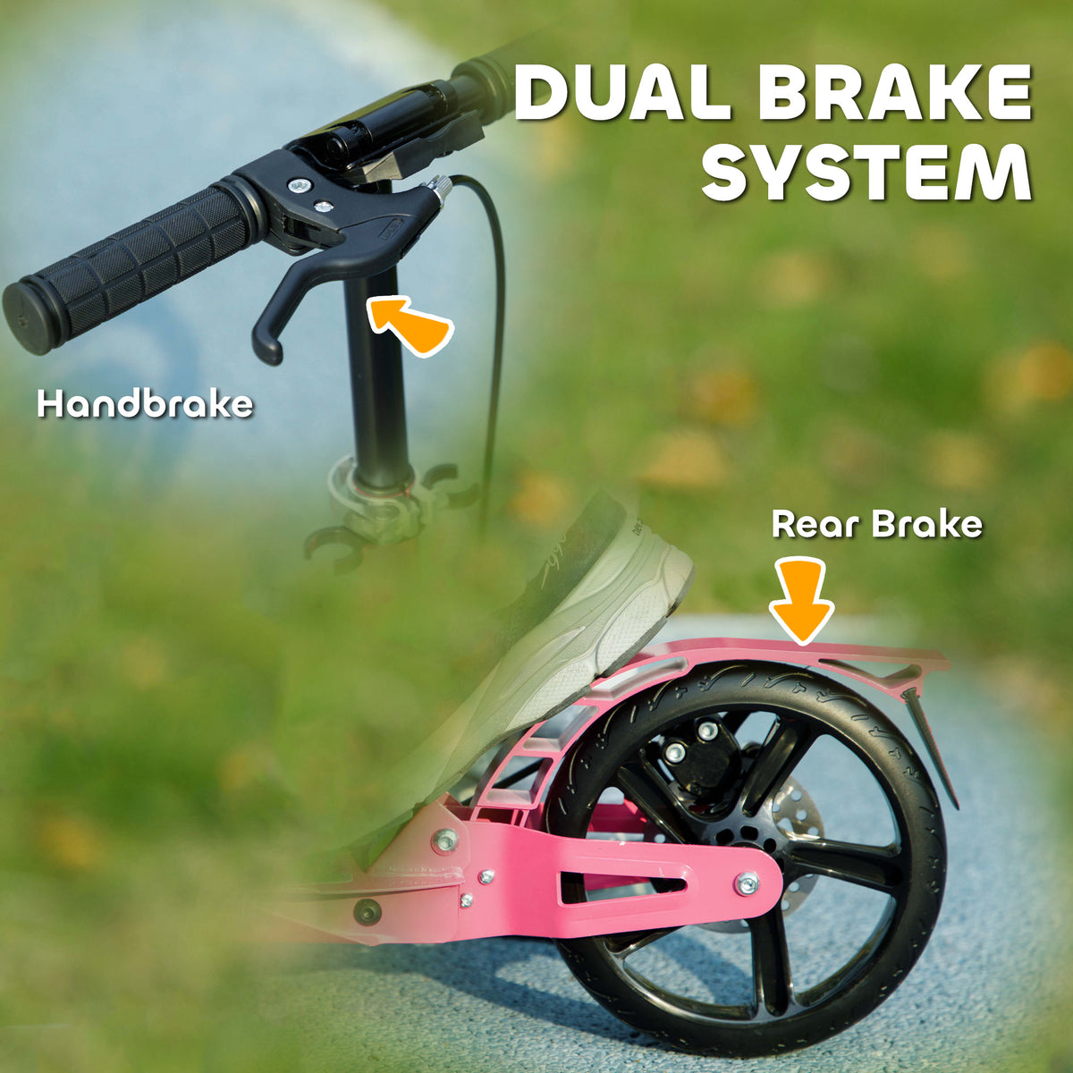 Kids Scooter with Adjustable Handlebar, Dual Brake, 200mm Wheels, ABEC-7 Bearings - Pink