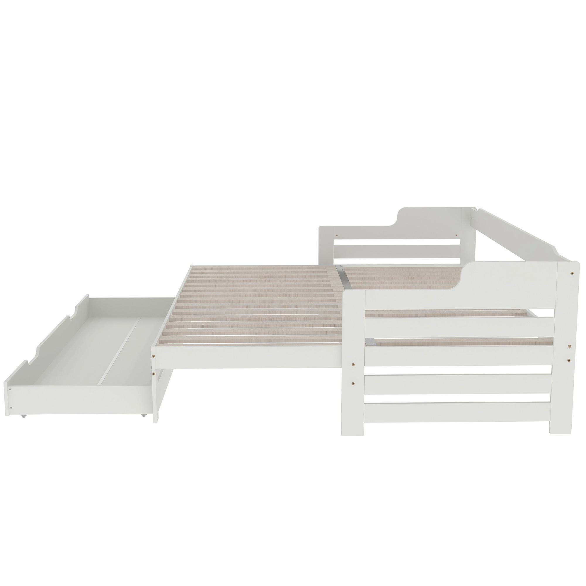 Single Guest Sofa Bed with Pull-Out Trundle and Storage Drawer - White