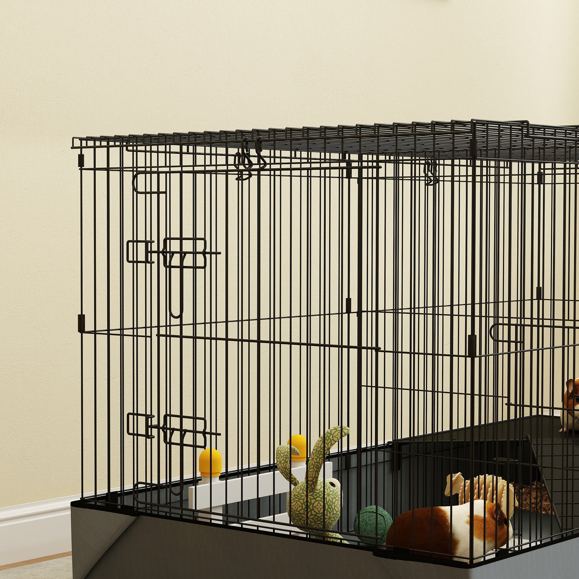 2 in 1 Guinea Pig and Rabbit Cage Playpen with Waterproof Oxford Floor for Hedgehogs - Black Grey