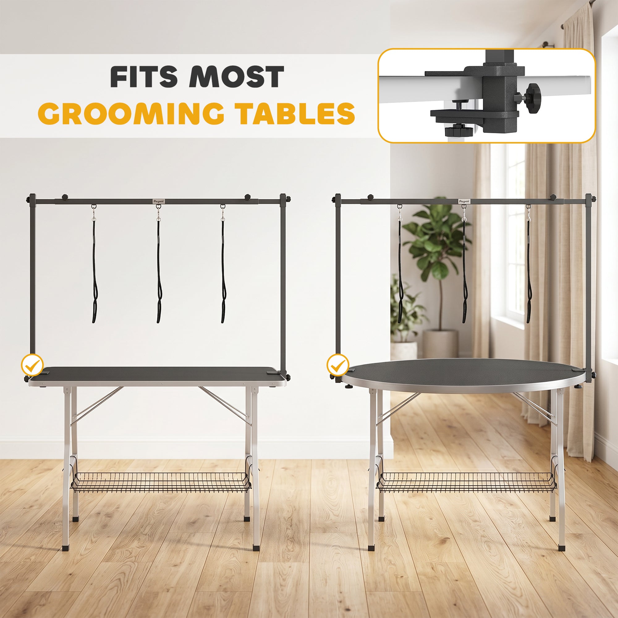 Dog Grooming Arm Adjustable H-Shape Dog Grooming Table Arm with Clamp and 3 Nooses Black