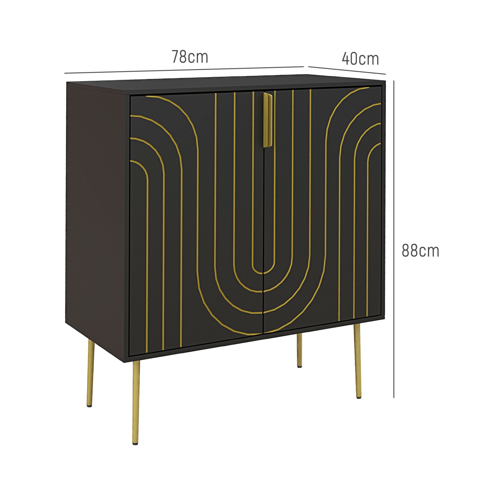 Art Deco Inspired Sideboard, with Adjustable Shelf - Black/Gold Tone