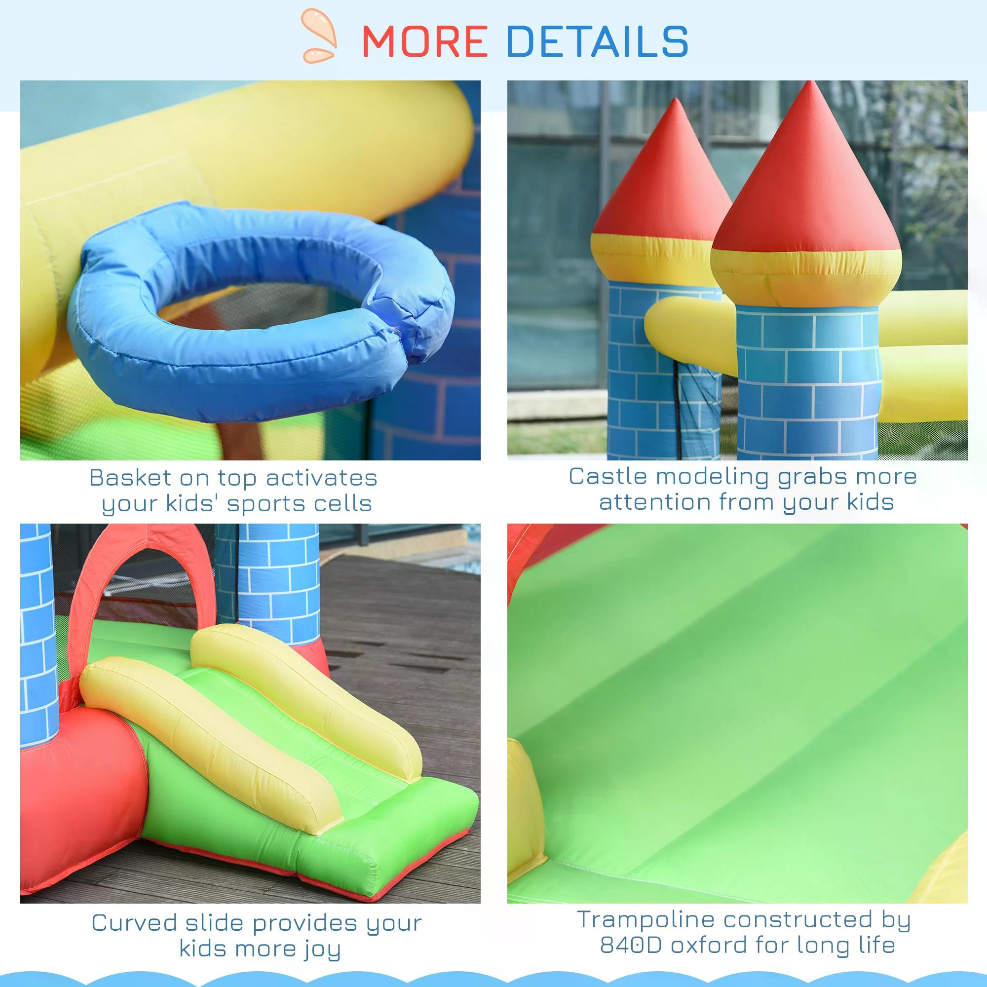 Kids Bounce Castle Inflatable Trampoline Slide Pool Basket for Kids Age 3-10, 3 x 2.75 x 2.1m