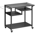 Outdoor Grill Cart, Three-Tier Pizza Oven Stand with Steel Tabletop, Hooks, Rubbish Bag Holder, Wheels, Black