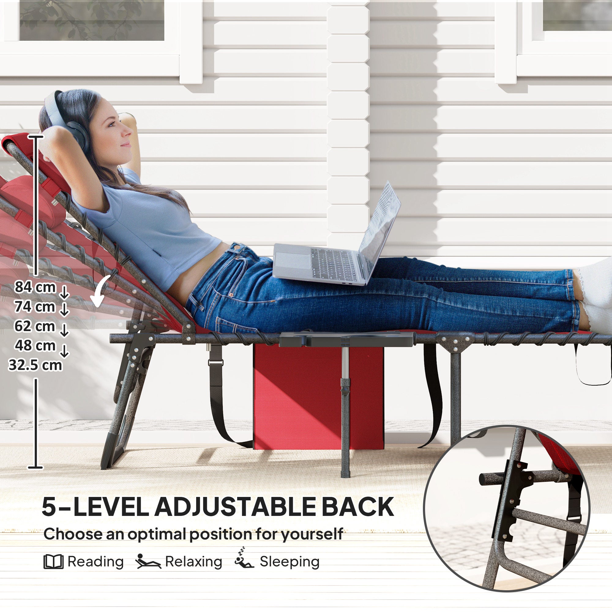 Five-Position Reclining Sun Lounger - Red