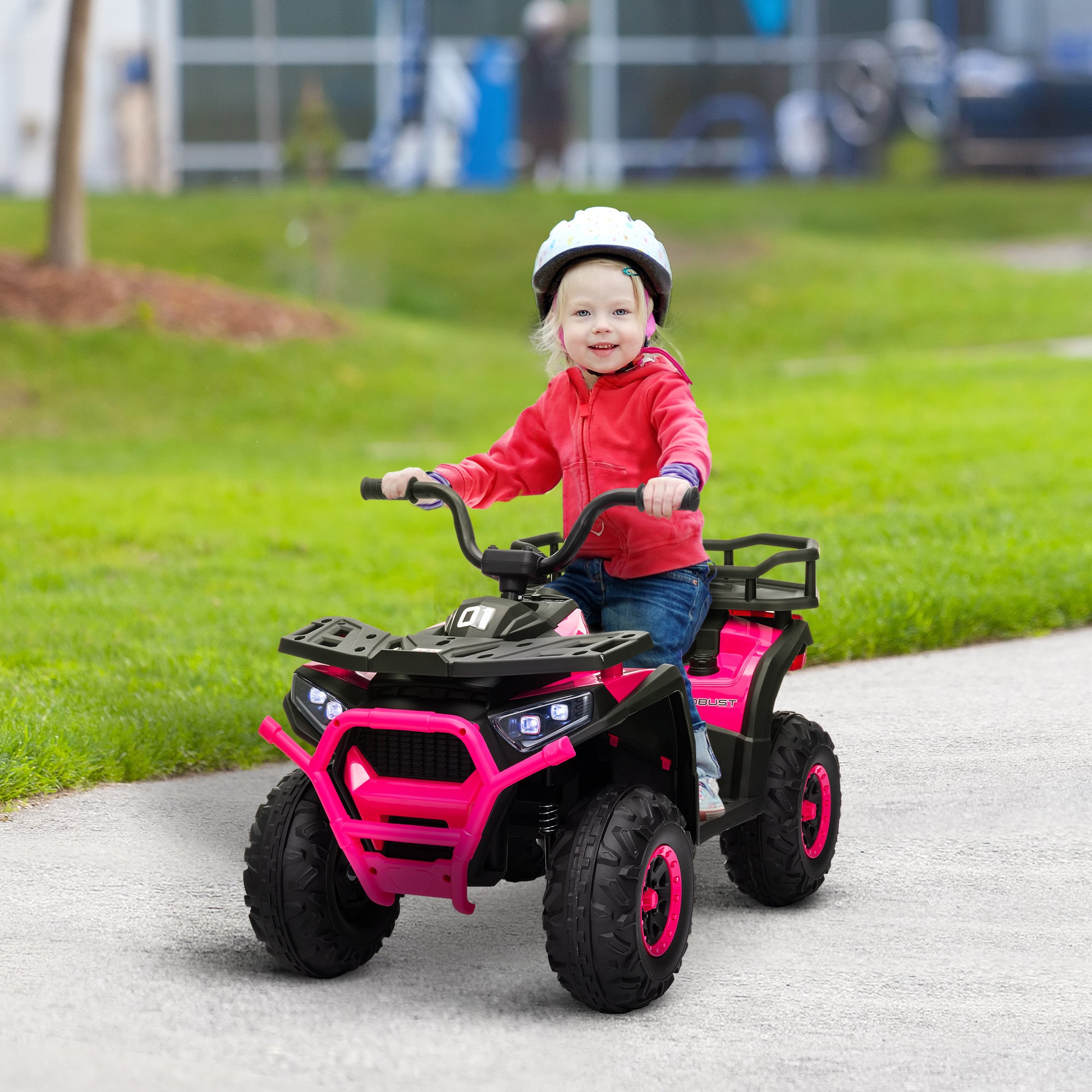 12V Kids Electric Ride on ATV, Battery Powered Quad Bike w/ Spring Suspension, Forward Backward, Storage Basket - Pink