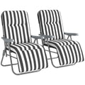 Set of 2 Foldable Patio Sun Lounger with Adjustable Backrest and Cushion, Grey and White