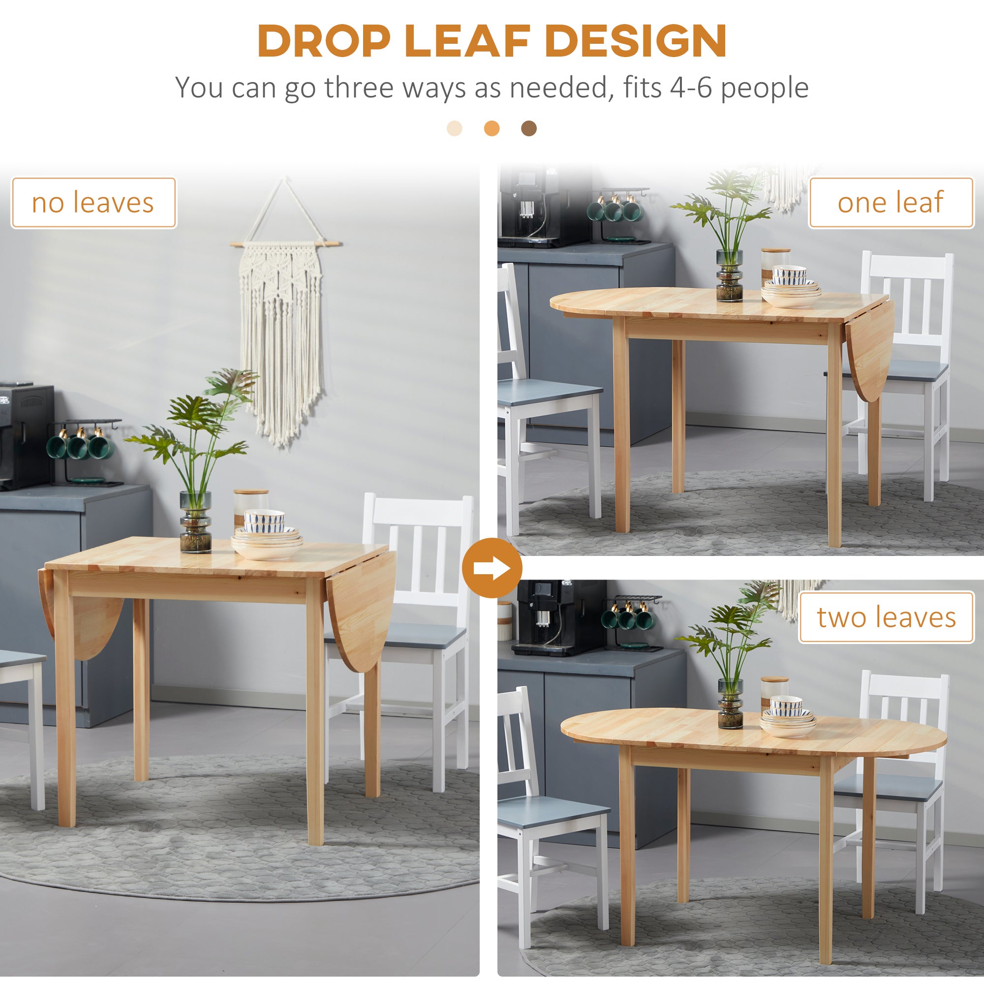 4-6 Person Wooden Drop-Leaf Table - Natural Finish