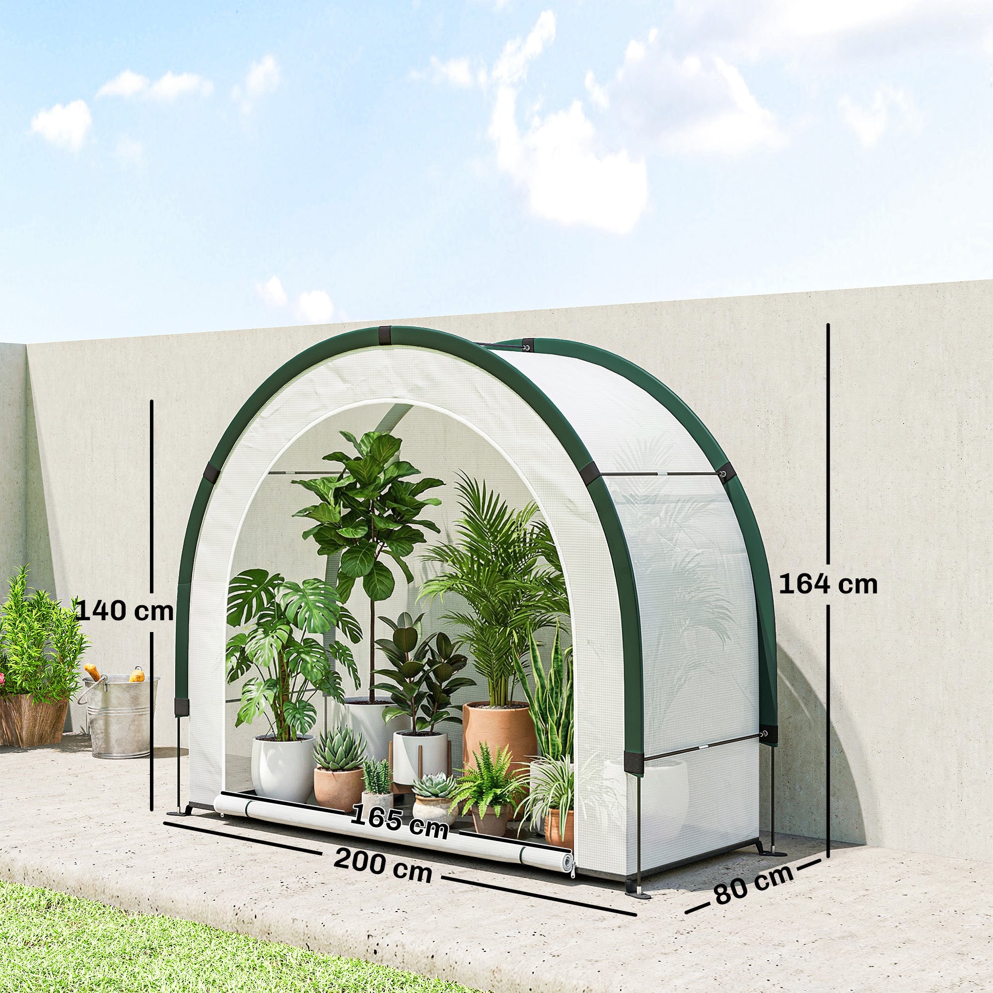Foldable Small Greenhouse, Portable Green House Mini Greenhouse with Zipper Door, PE Base, 200 x 80 x 164 cm, Green