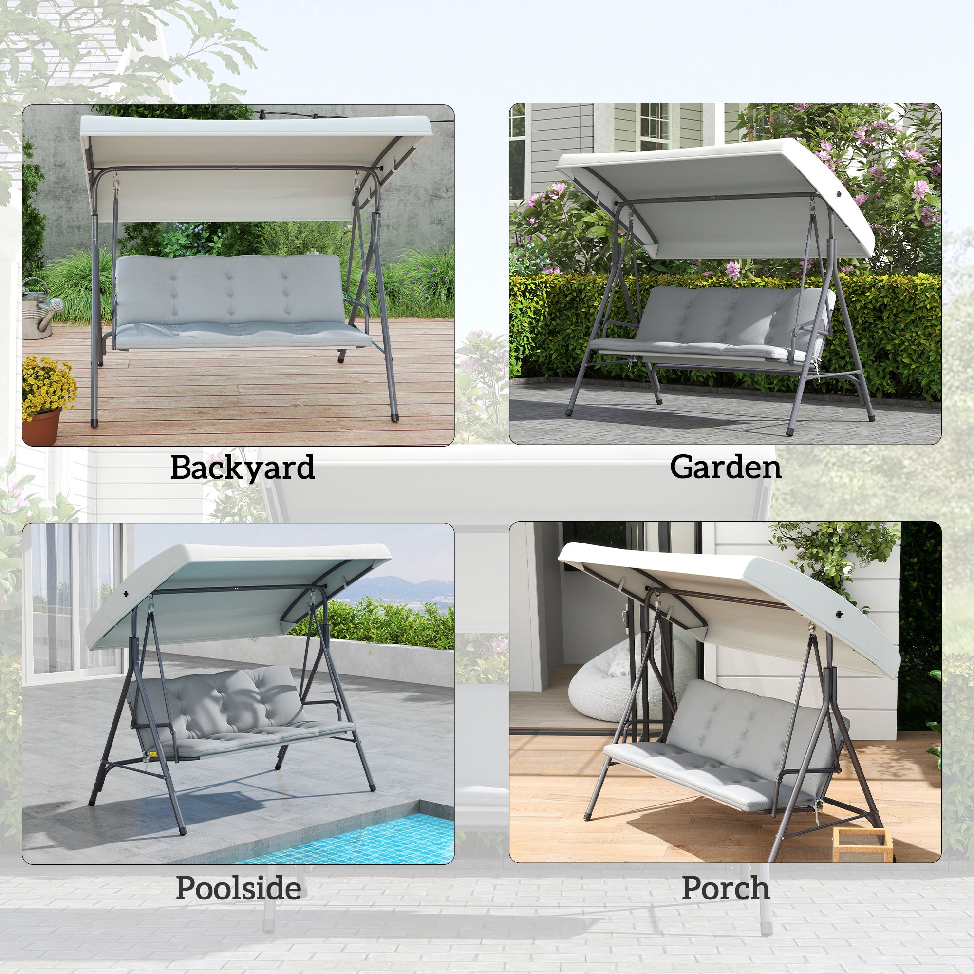 Three-Seater Garden Swing Seat with Canopy - Light Grey
