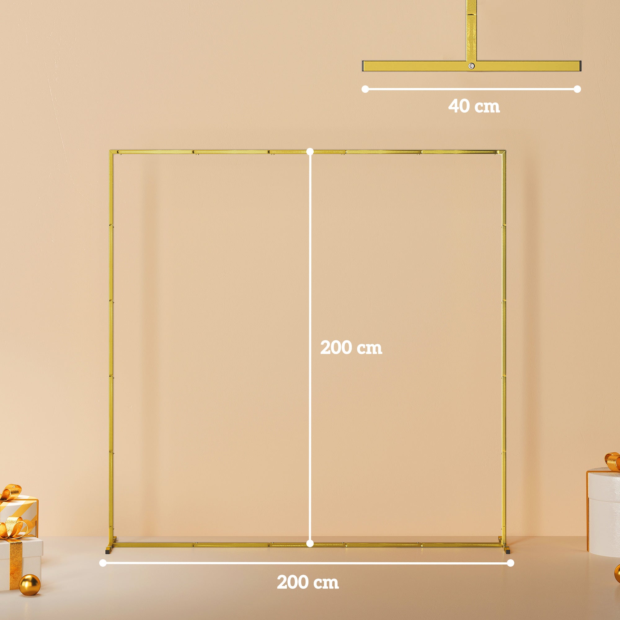 Wedding Arch Backdrop Stand, Square Metal Arch Frame with U-shaped Stakes, Gold Wedding Arch, 6.6 FT