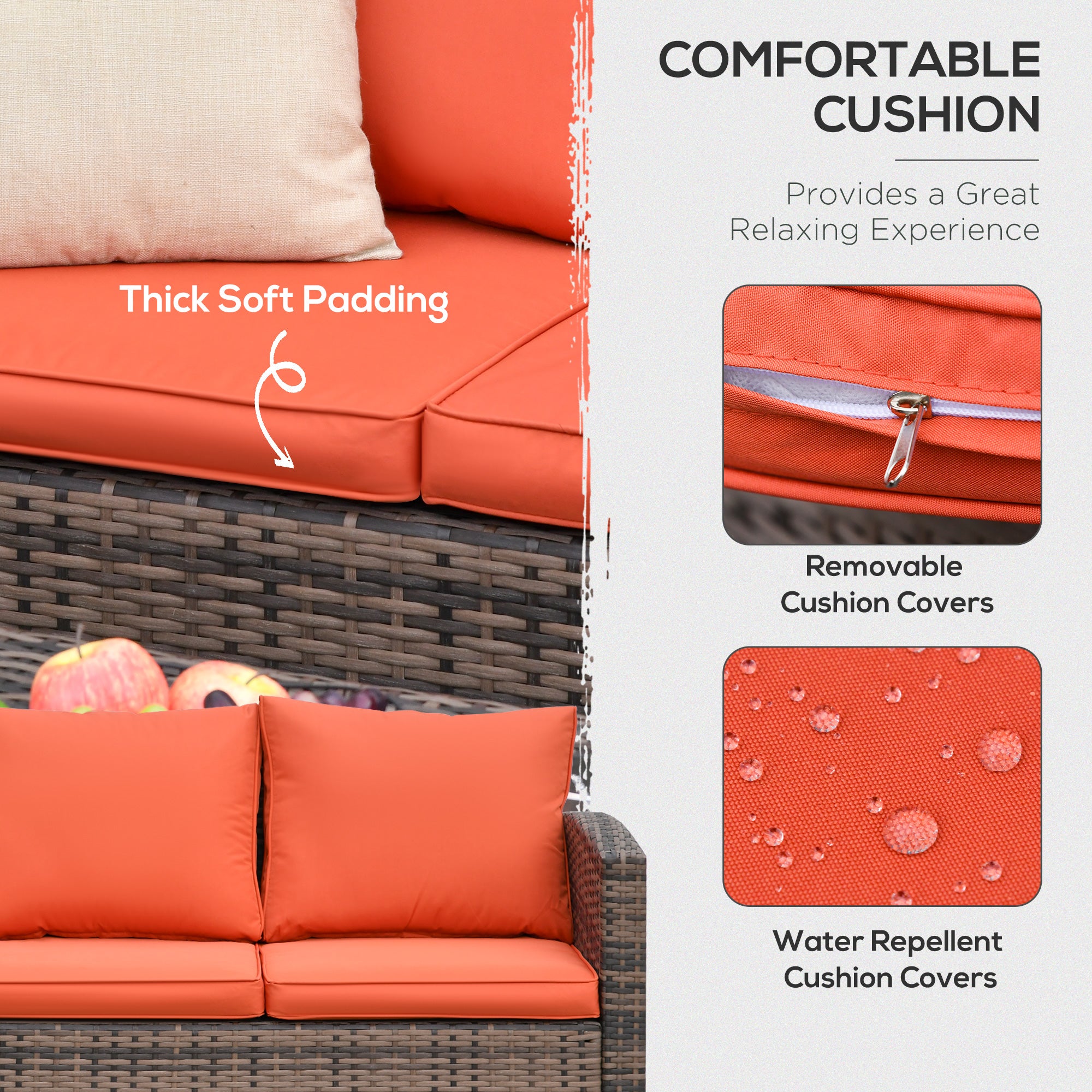 6 Piece Rattan Garden Furniture Set with Storage Table and Cushions - Orange