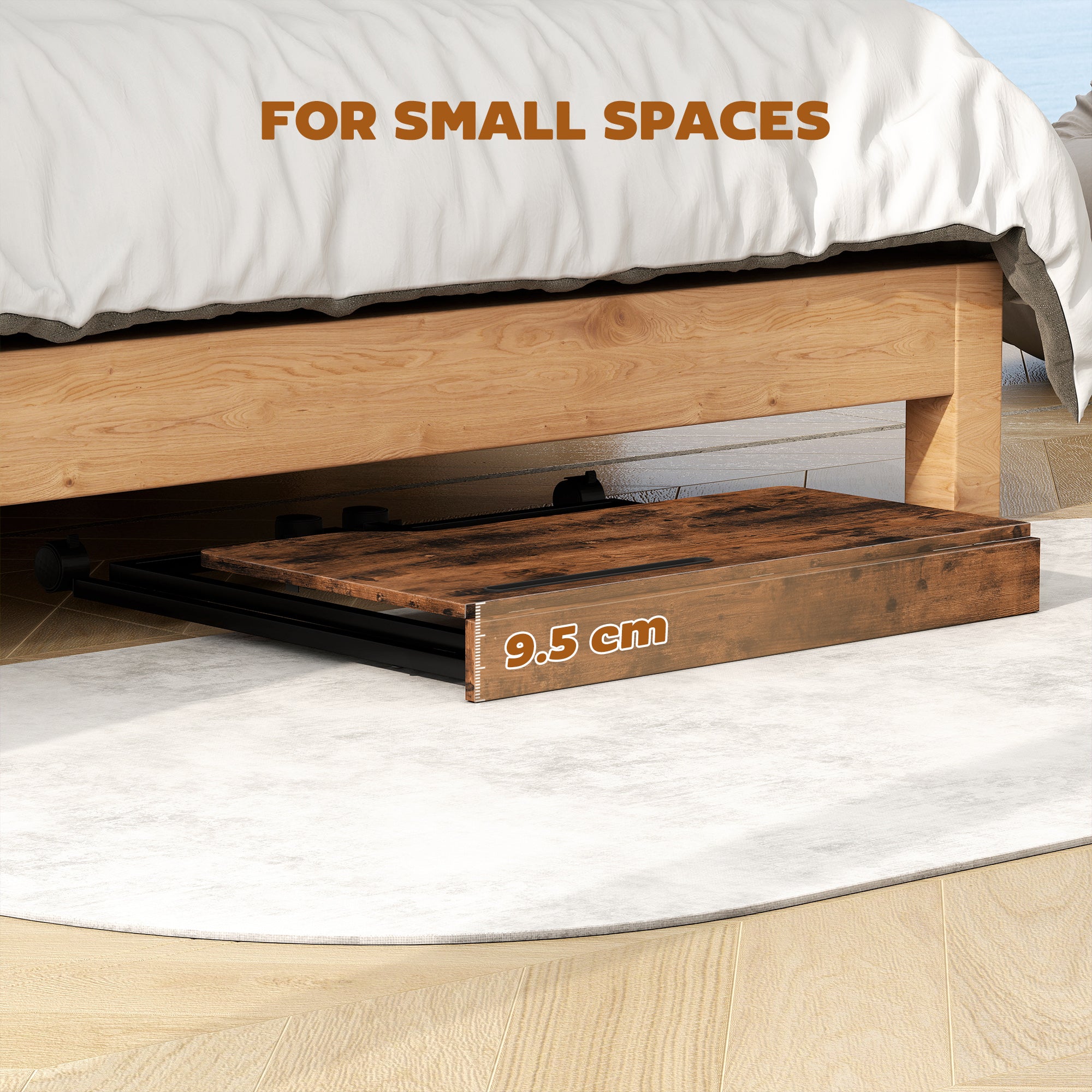 Folding Small Desk on Wheels - Rustic Brown