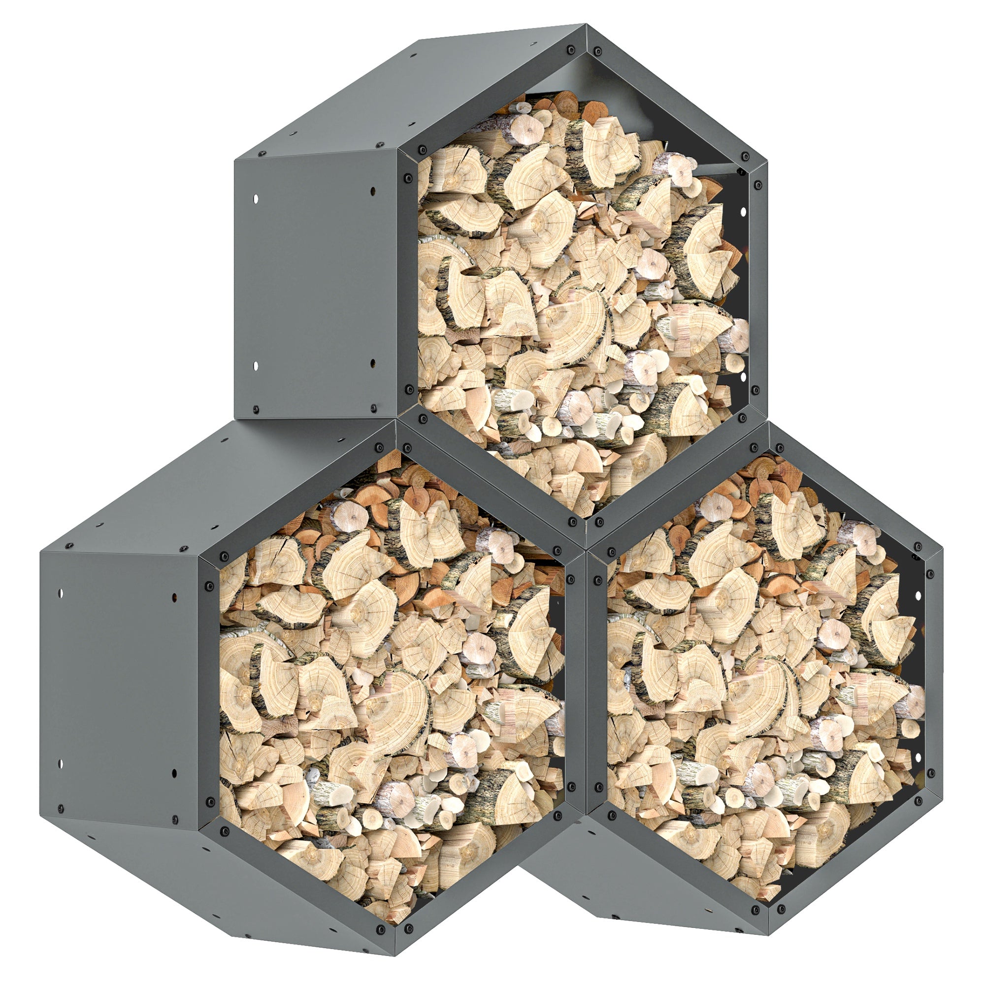 Three-Shelf Hexagon Metal Firewood Rack - Grey