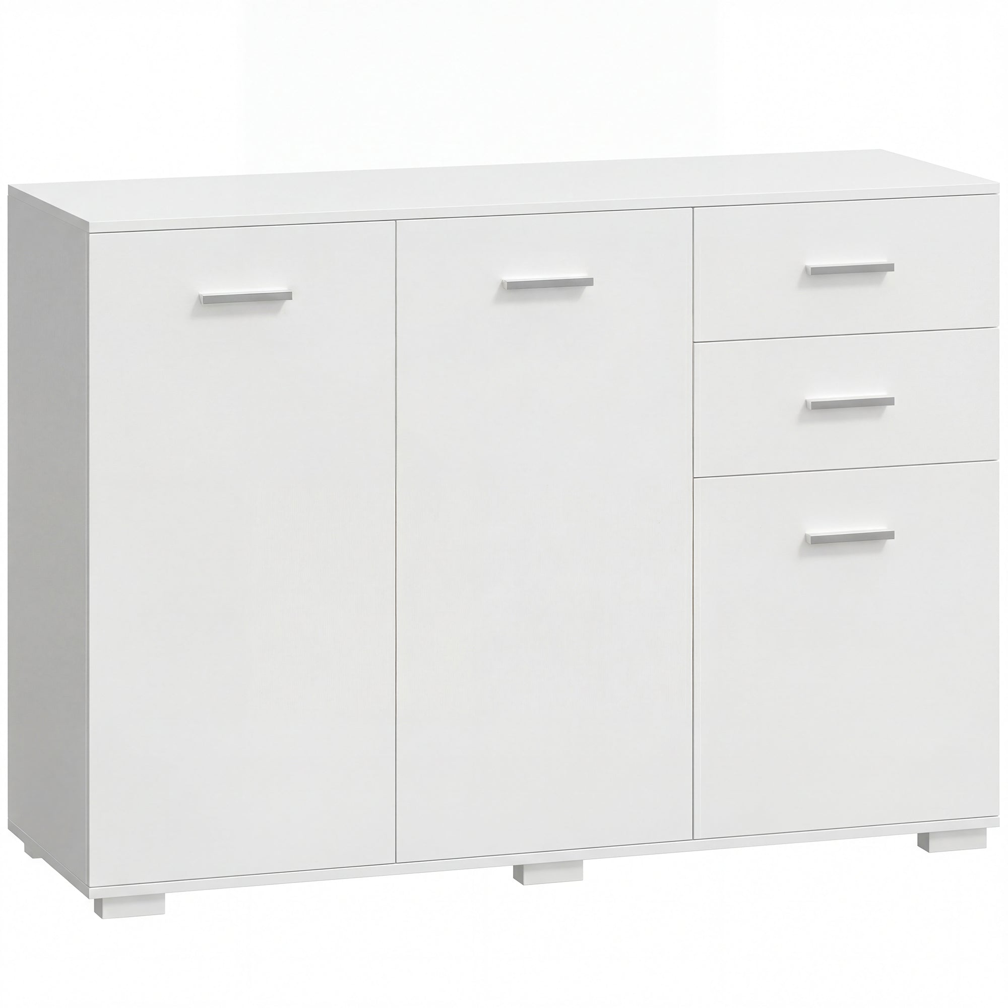 Sideboard, Modern Storage Cabinet with 2 Drawers, 3 Doors and Adjustable Shelves, White