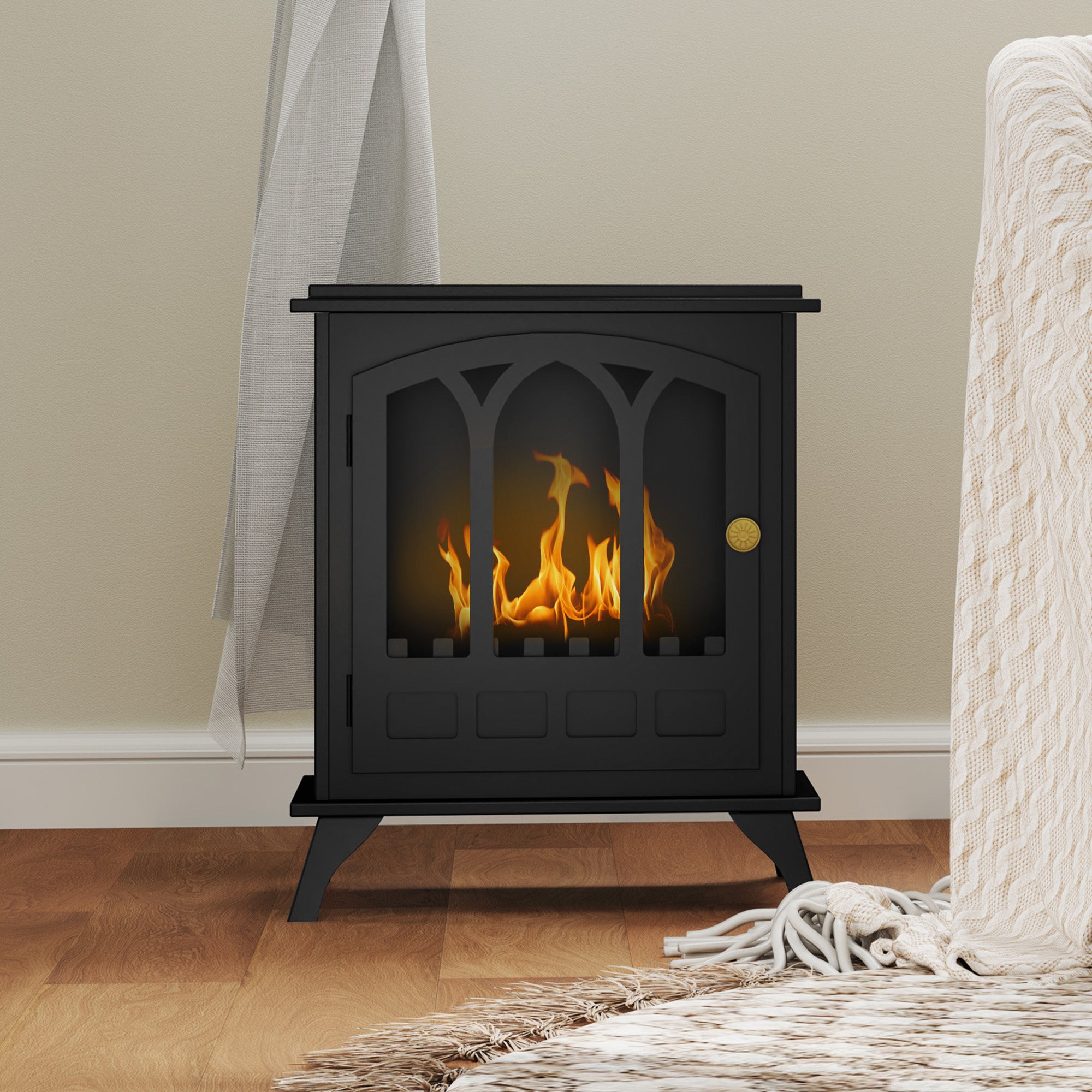 Ethanol Fireplace Stove, Freestanding Bioethanol Fire, Indoor Ethanol Burner with 0.9 Litres Volume, Burns for Up to 3.3 Hours, 21 Inch, Black