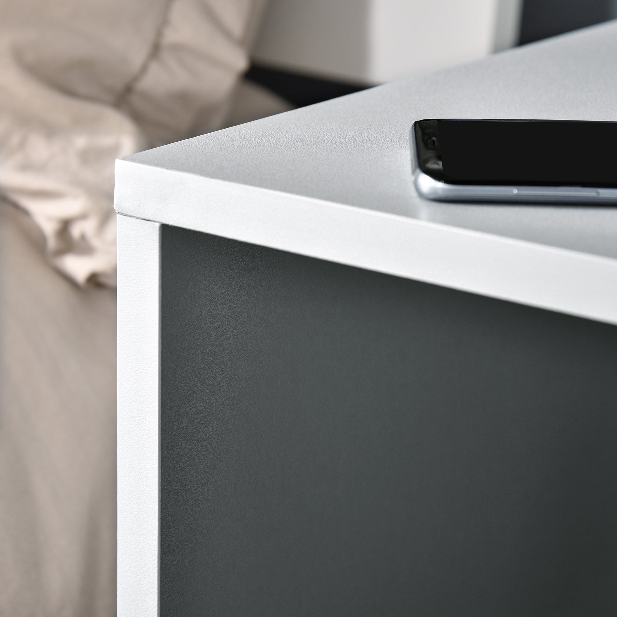 Modern Side Table Set of 2, Three Layer Bedside Table Nightstand with 2 Storage Shelves, for Living room, Bedroom, Grey