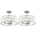 Crystal Ceiling Light Fixture Set of 2, Semi Flush Mount Modern Chandelier for Living Room, Bedroom and Hallway, 3-Lights with E14 Base, Silver Tone