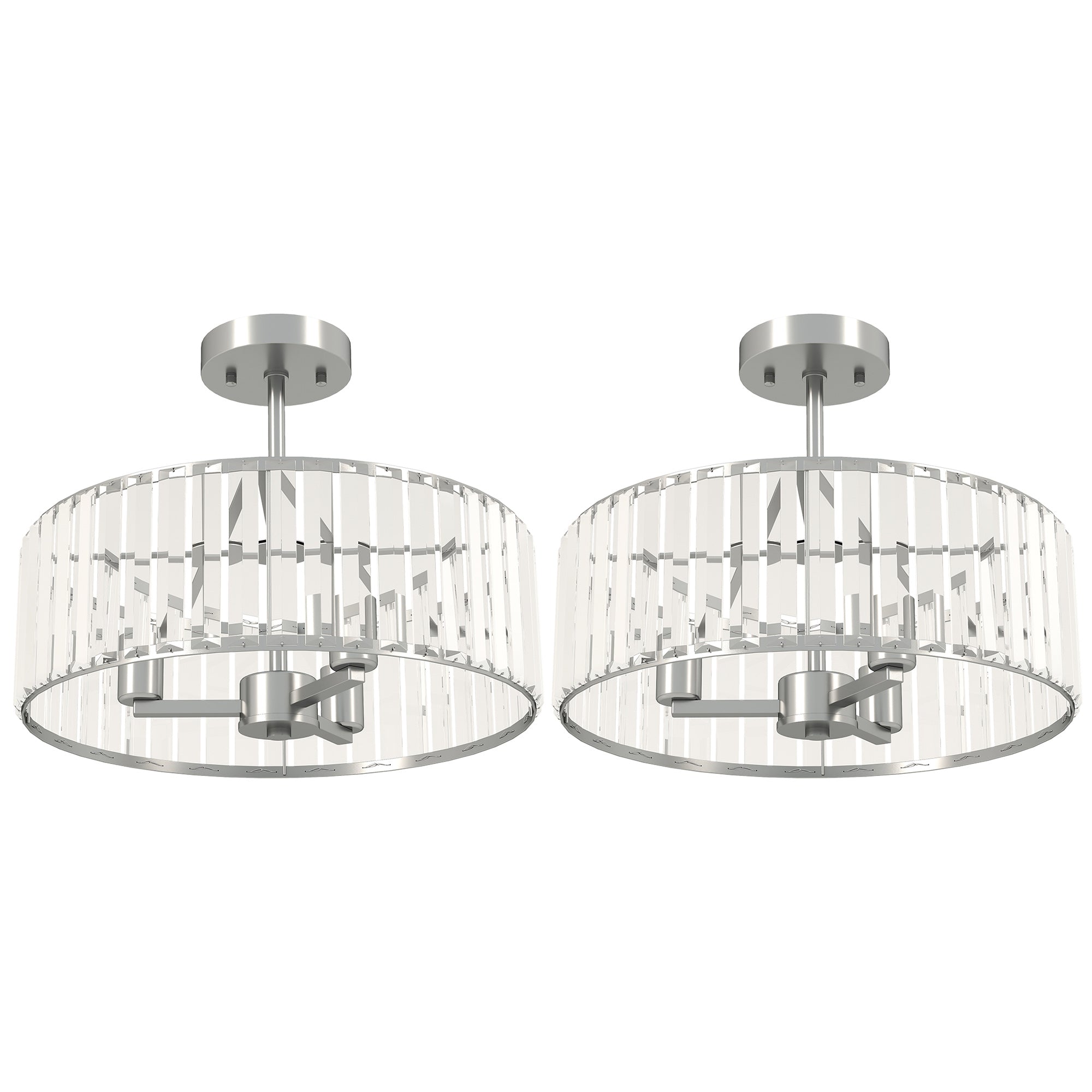 Crystal Ceiling Light Fixture Set of 2, Semi Flush Mount Modern Chandelier for Living Room, Bedroom and Hallway, 3-Lights with E14 Base, Silver Tone