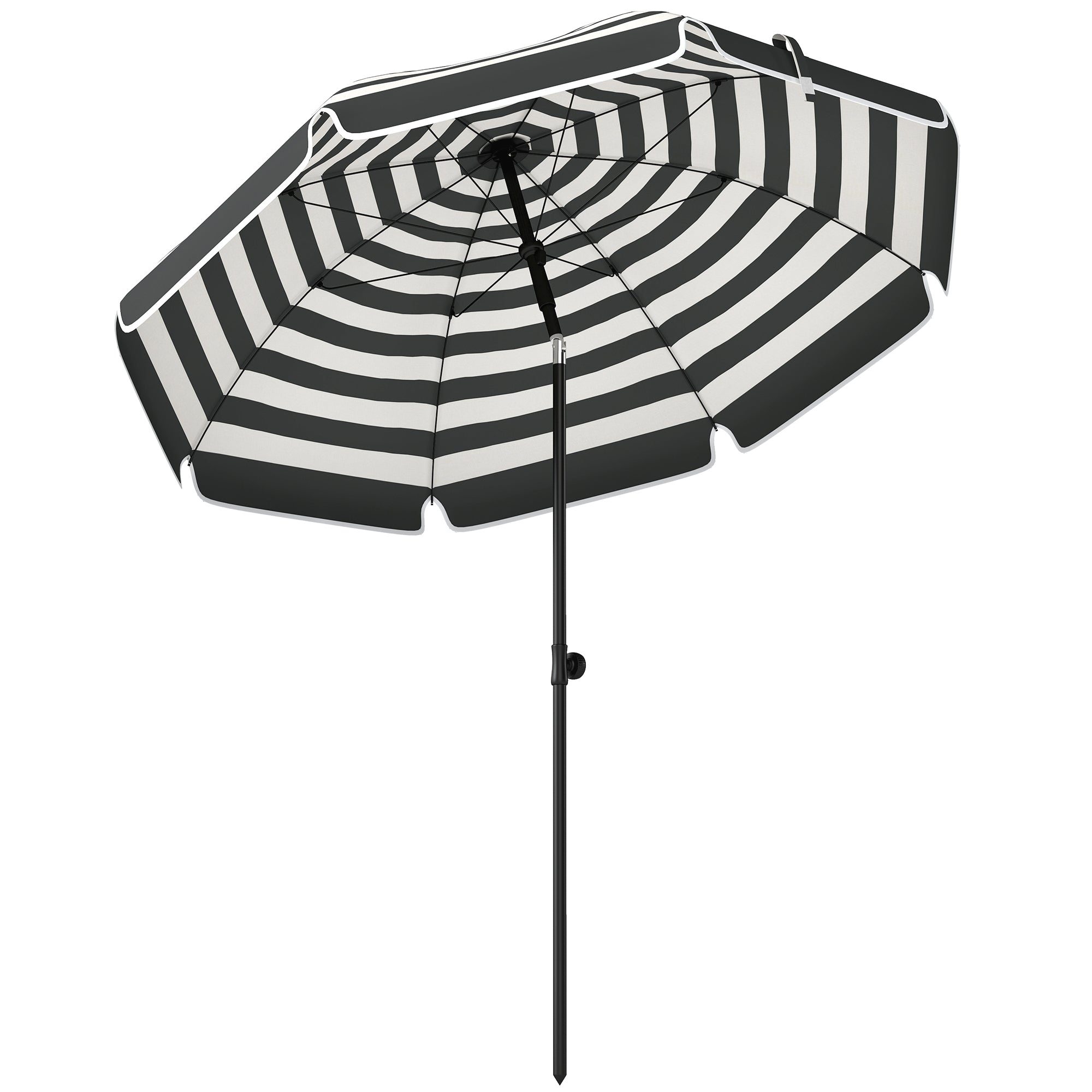 1.8 m Beach Umbrella Parasol with Sand Anchor, Portable 30° Tilting Patio Sun Shade with Adjustable Height, Grey/White
